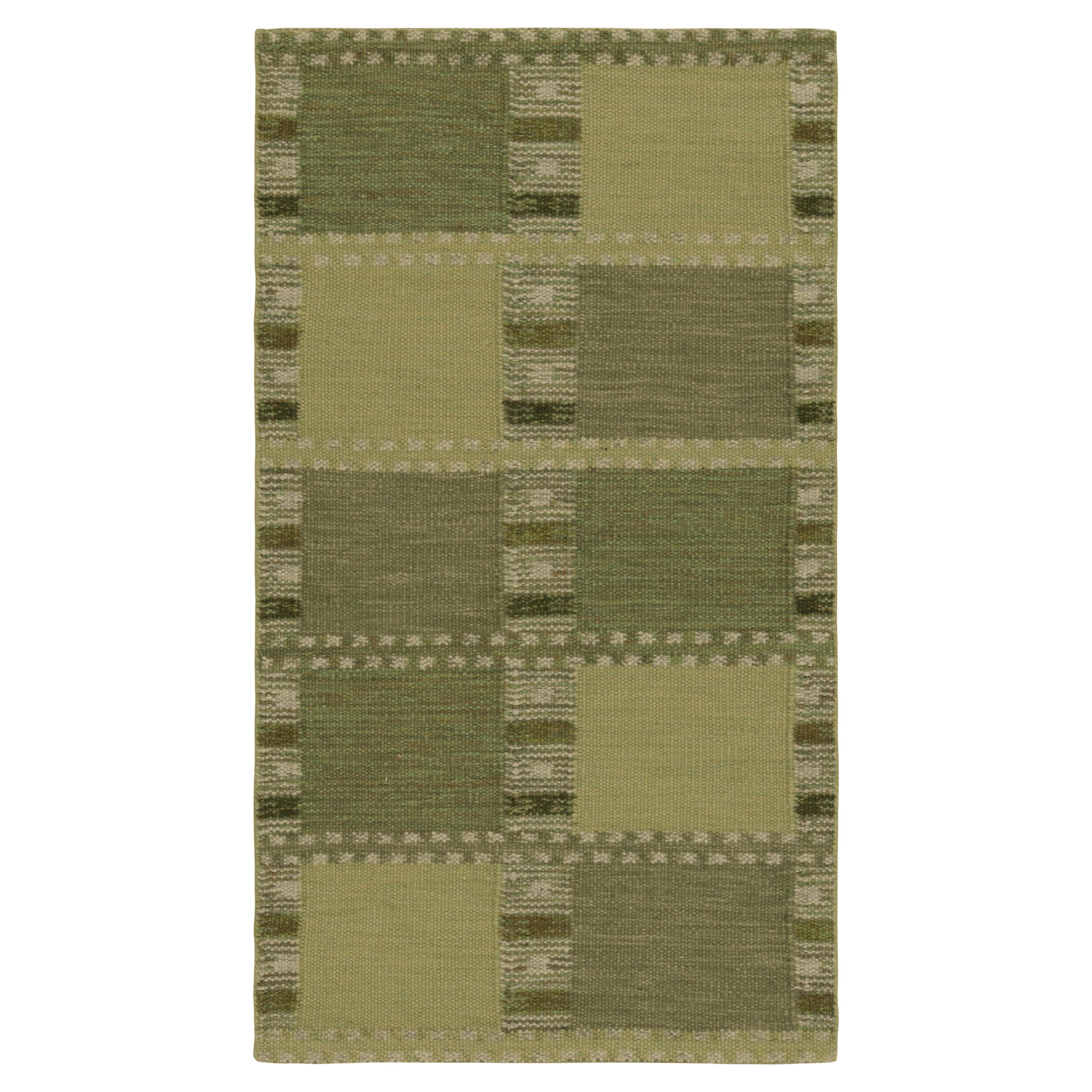 Rug & Kilim’s Scandinavian Style Rug in Green, with Geometric Patterns For Sale