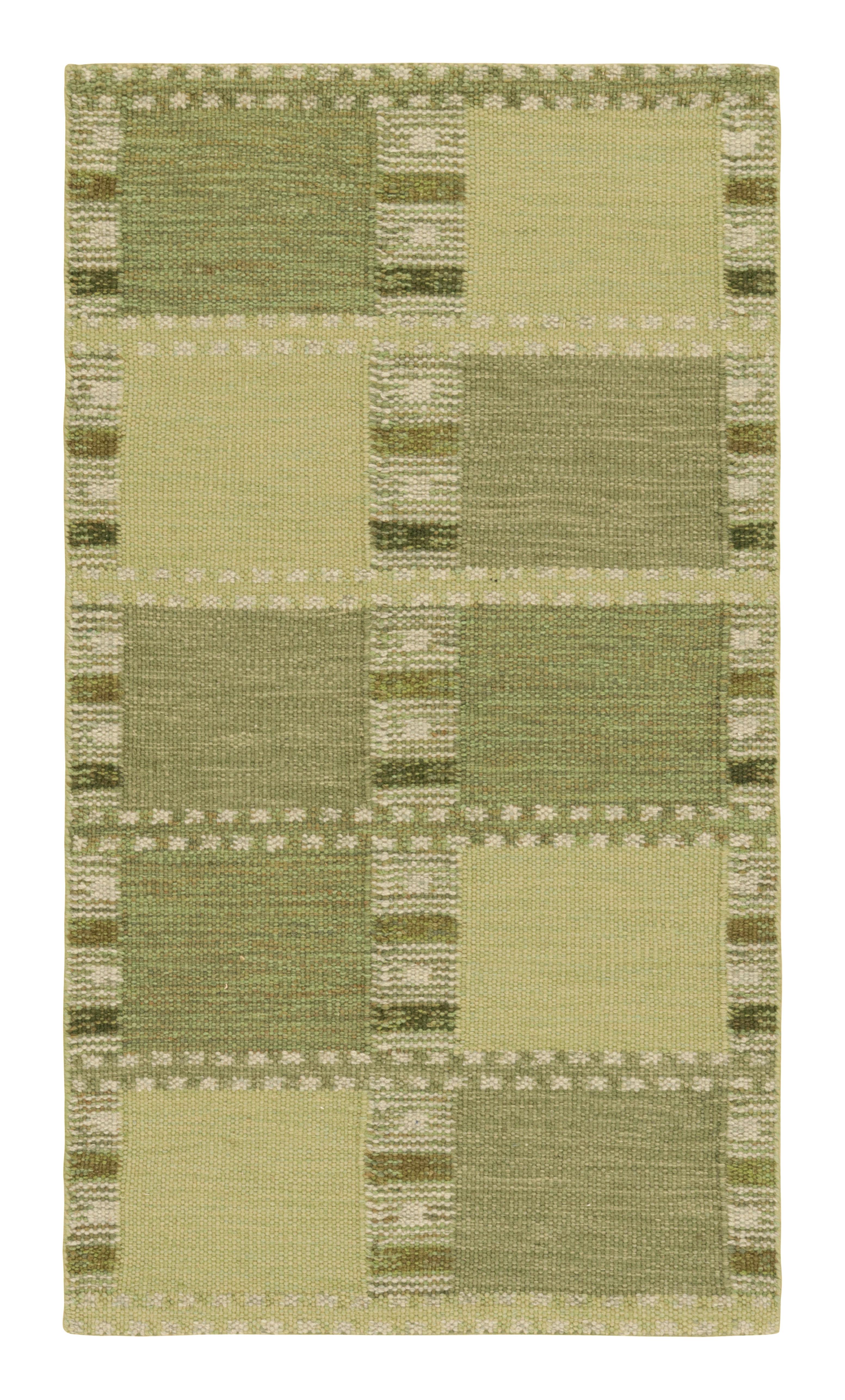 Rug & Kilim’s Scandinavian Style Rug in Green, with Geometric Patterns