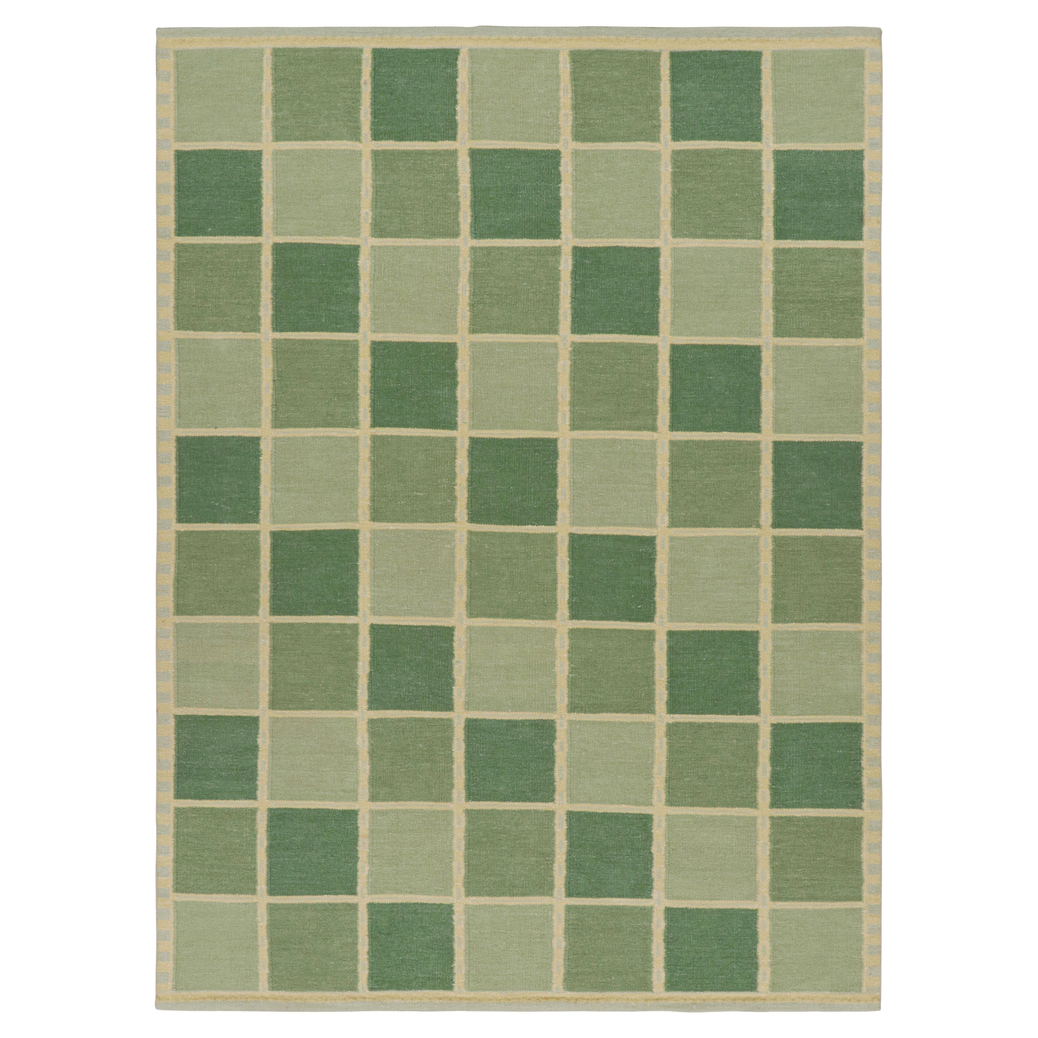 Rug & Kilim's Teppich im skandinavischen Stil in Grün mit geometrischen Mustern