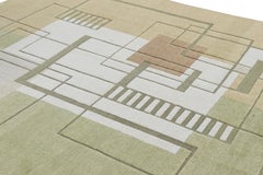 Rug & Kilim’s Scandinavian Style Rug in Green with High-Low Geometric Patterns