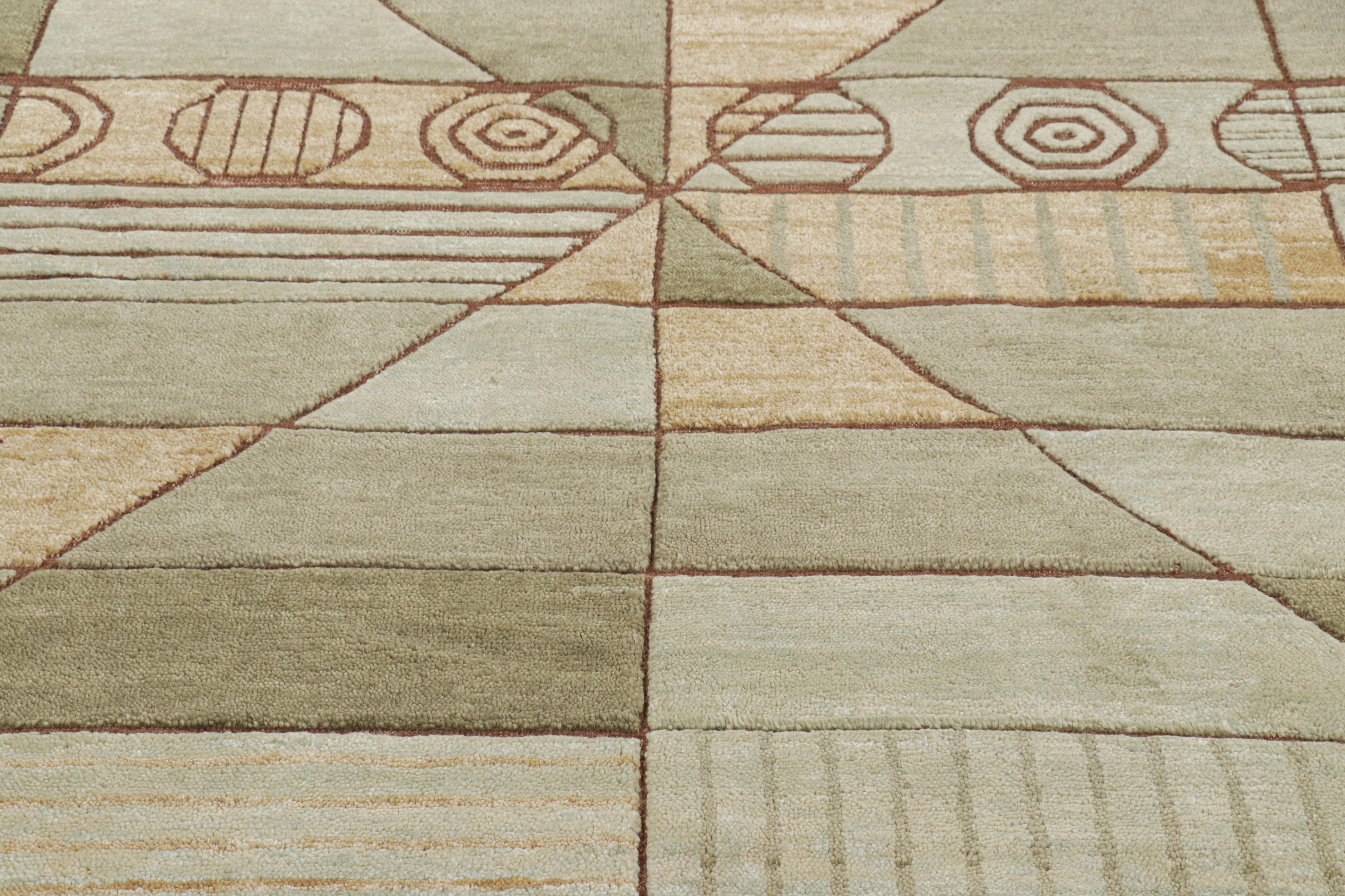 Realizzato con lana e seta annodate a mano, questo tappeto 9x12 è un'entusiasmante novità della collezione di tappeti scandinavi di Rug & Kilim: una rivisitazione contemporanea del minimalismo svedese e dei tappeti e tessuti vintage delle tradizioni