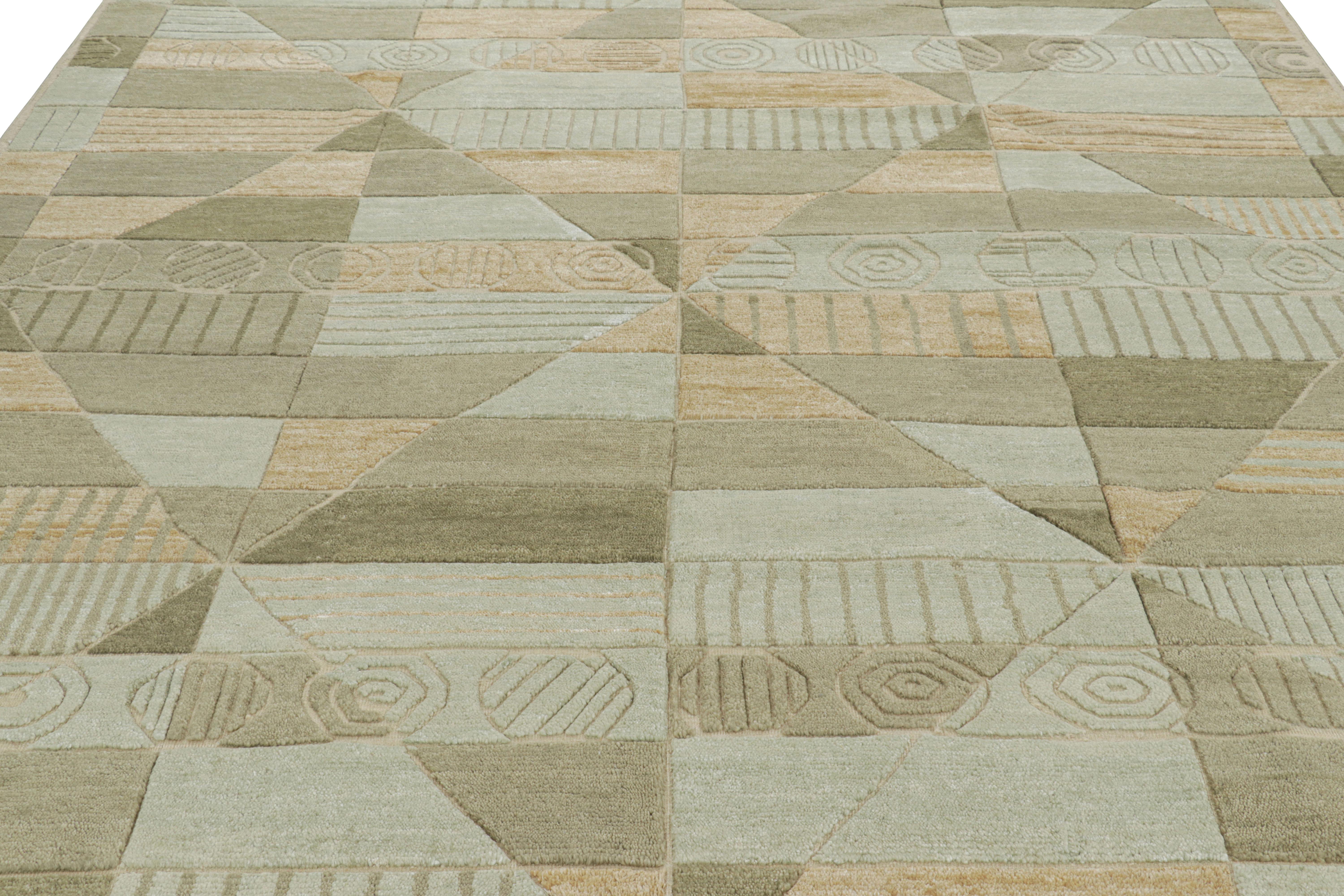 Fabriqué en laine et soie nouées à la main, ce tapis 9x12 est un nouvel ajout à la collection de tapis scandinaves de Rug & Kilim - une réimagination contemporaine du minimalisme suédois et des tapis et textiles vintage des traditions Rollakan et