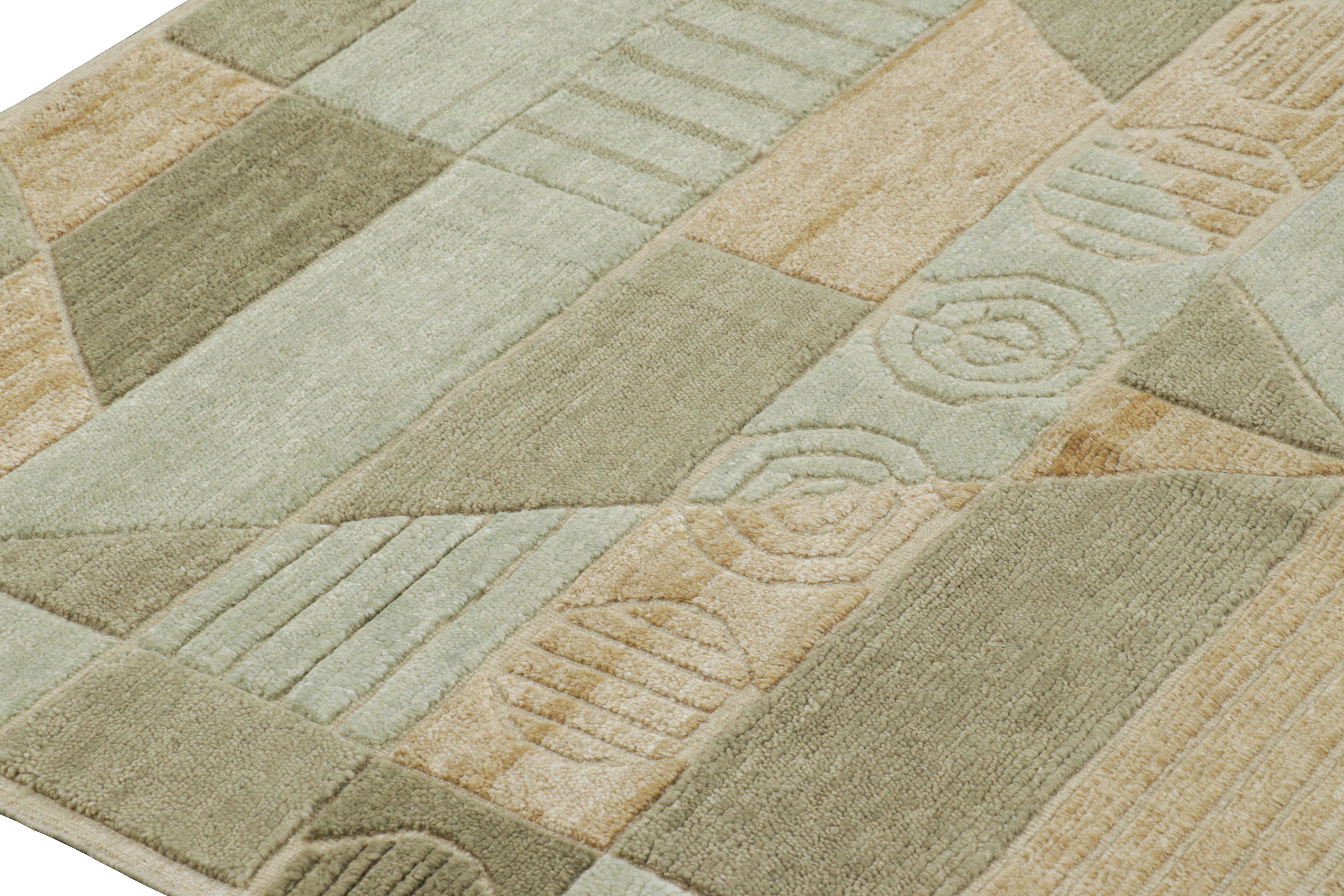 Moderne Rug & Kilim's Scandinavian Style Rug in Green with High-Low Geometric Patterns (tapis de style scandinave en vert avec des motifs géométriques en hauteur) en vente