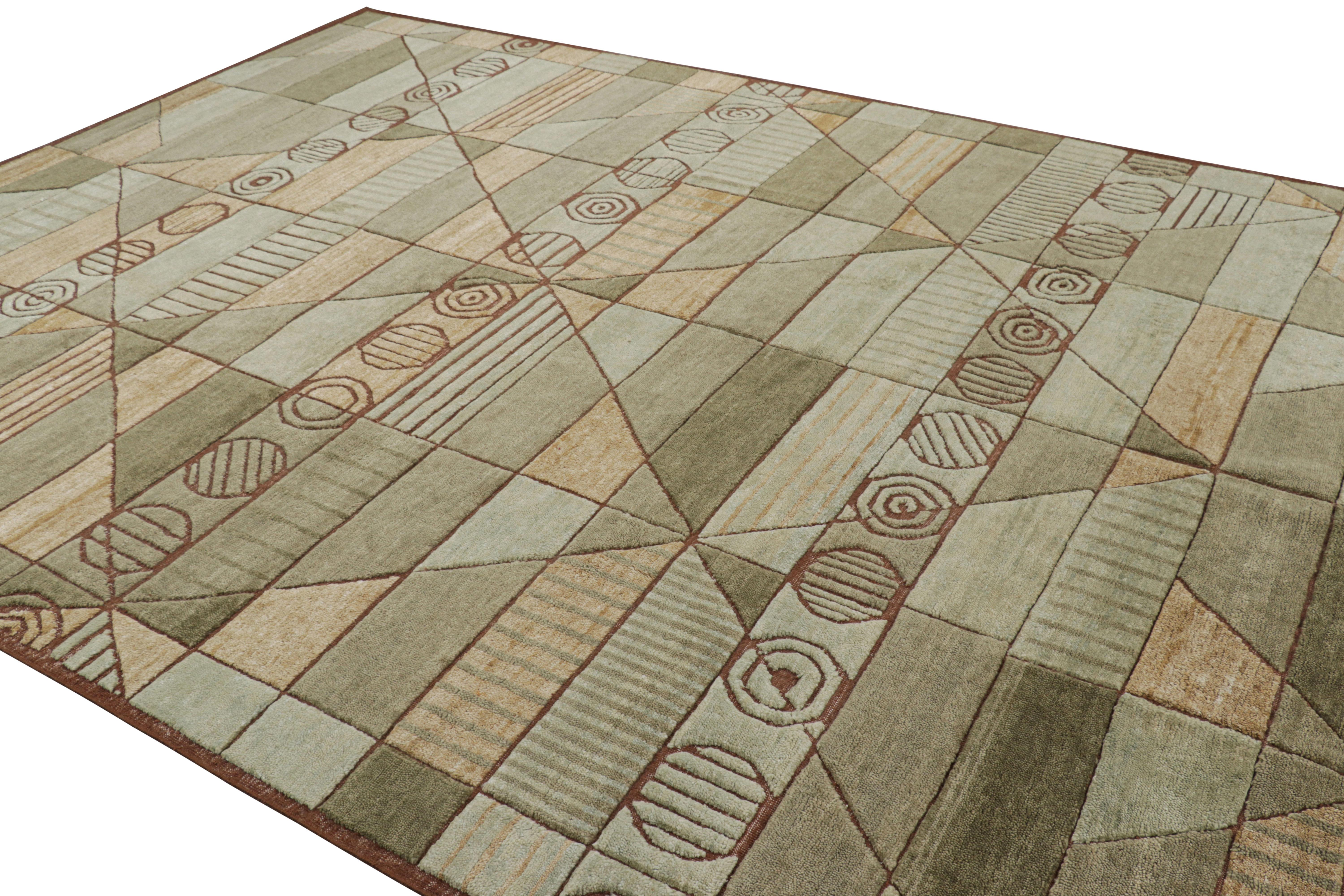 Indiano Tappeto in stile scandinavo di Rug & Kilim in verde con motivi geometrici alti e bassi in vendita