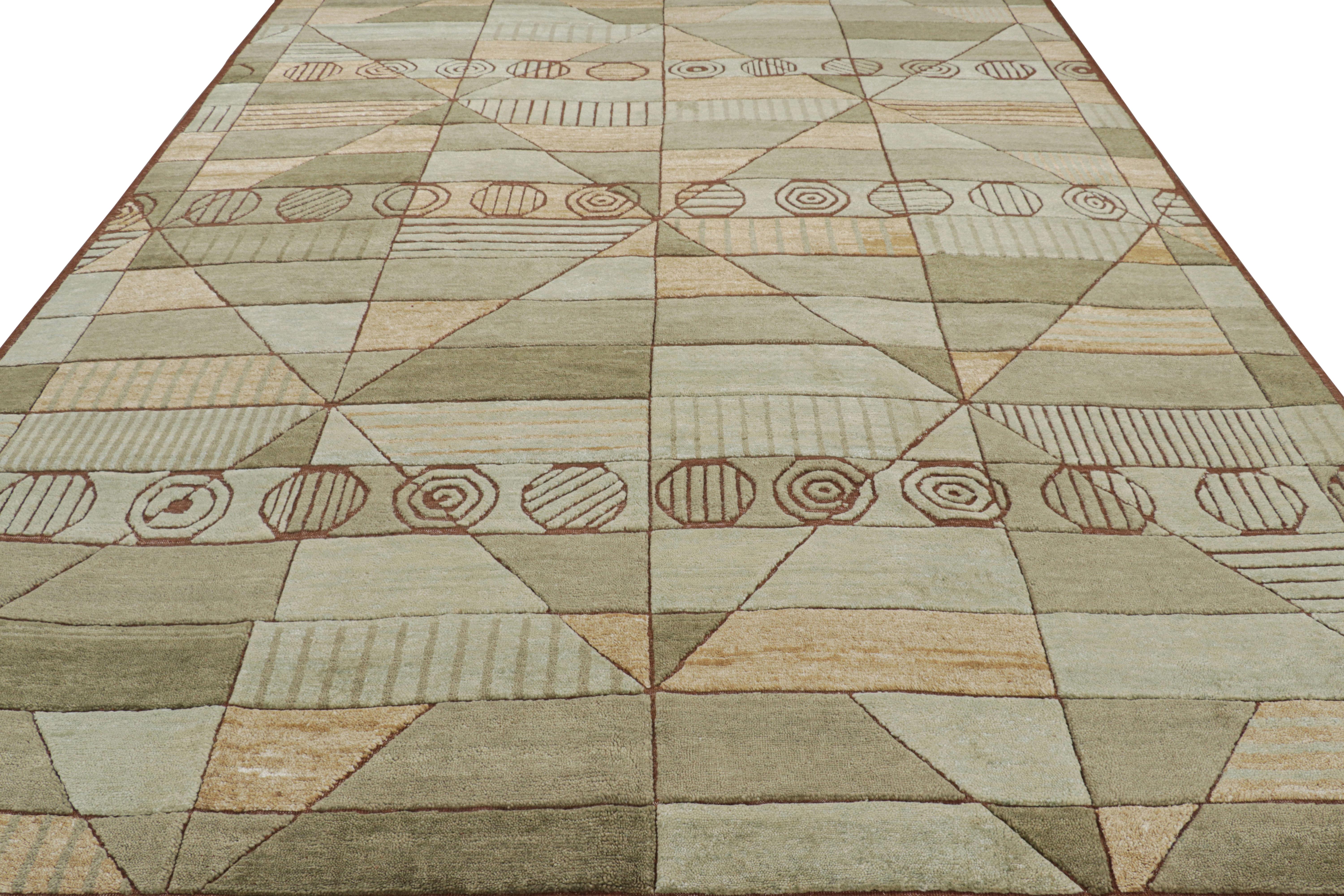 Annodato a mano Tappeto in stile scandinavo di Rug & Kilim in verde con motivi geometrici alti e bassi in vendita