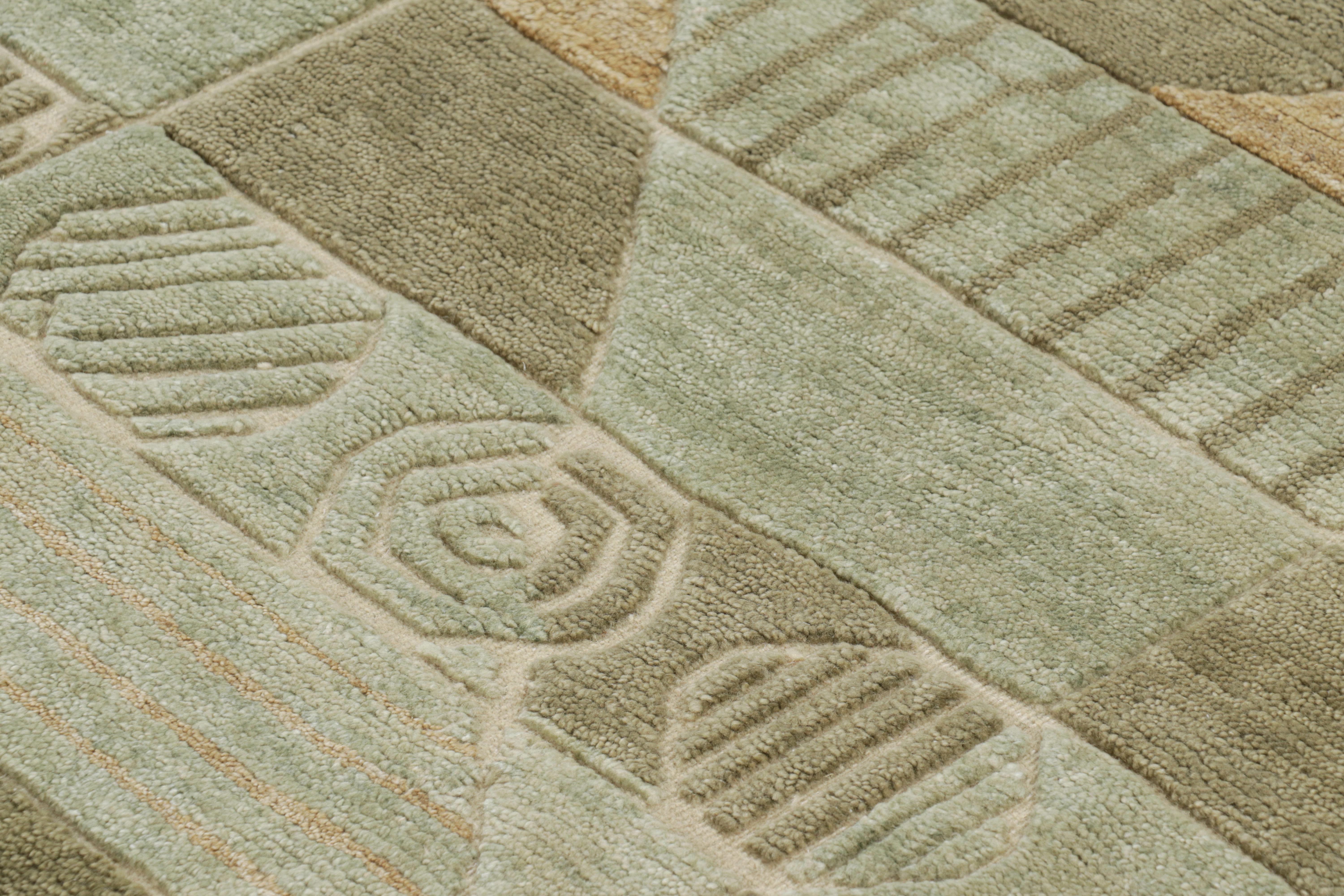 Rug & Kilim's Scandinavian Style Rug in Green with High-Low Geometric Patterns (tapis de style scandinave en vert avec des motifs géométriques en hauteur) Neuf - En vente à Long Island City, NY