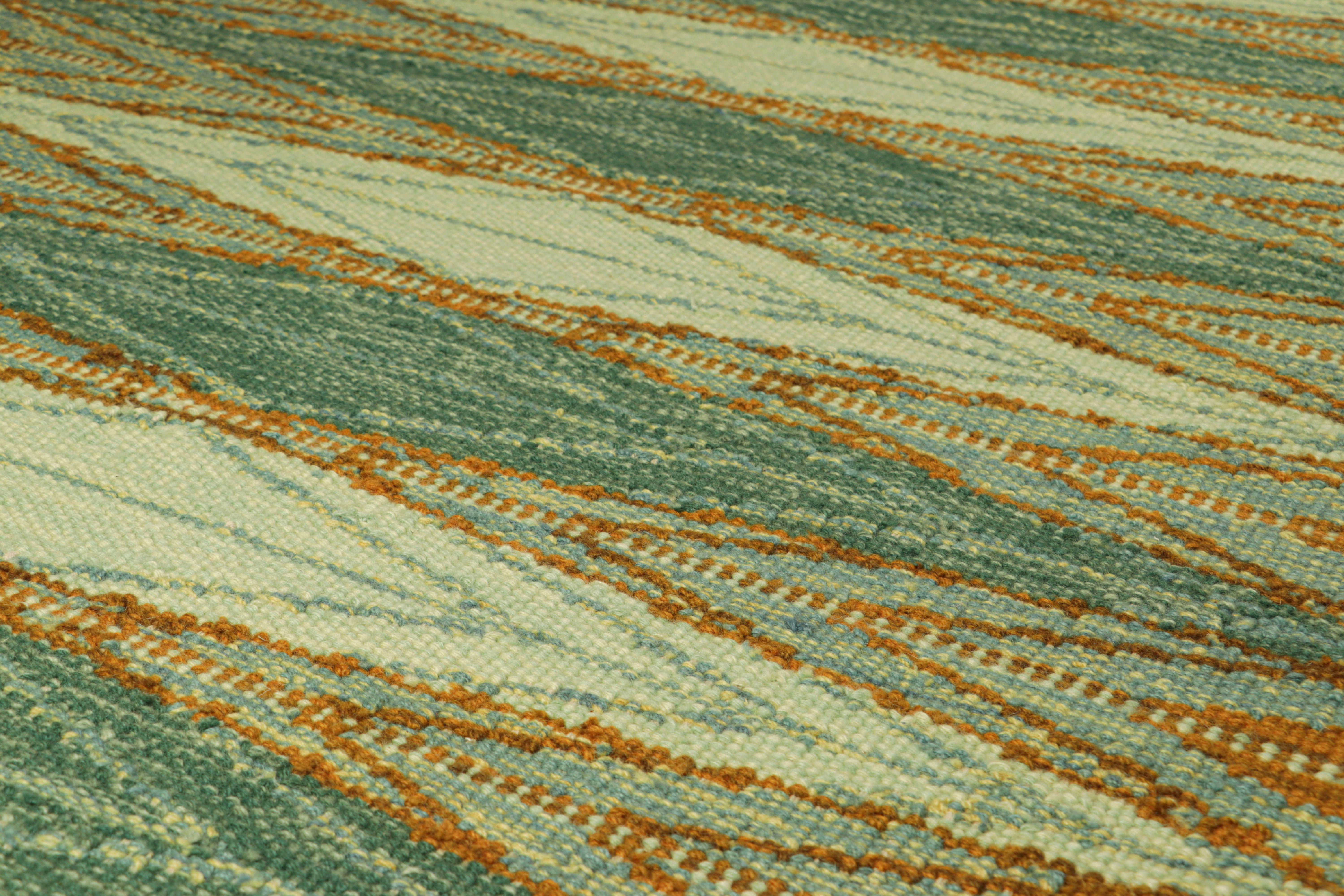 Issu d'une nouvelle collection passionnante de pièces en format cadeau, ce tapis d'accent de style suédois 4x6 est un nouvel ajout audacieux à la Collection Scandinavian de Rug & Kilim. Tissé à la main dans un tissage plat en laine avec également