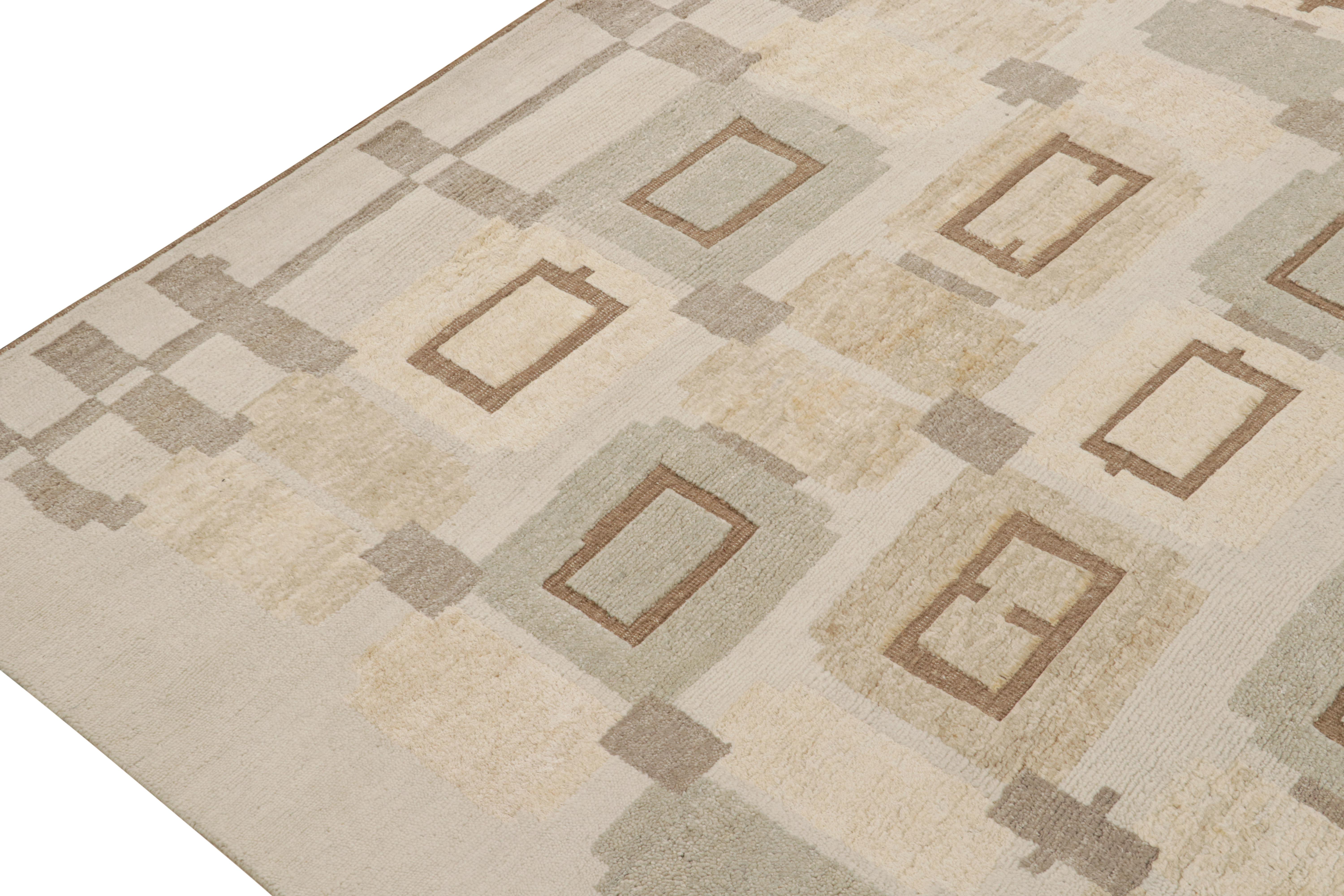 Hand-Woven Rug & Kilim’s Scandinavian Style Rug in Greige, Brown & Cream Geometric Patterns For Sale