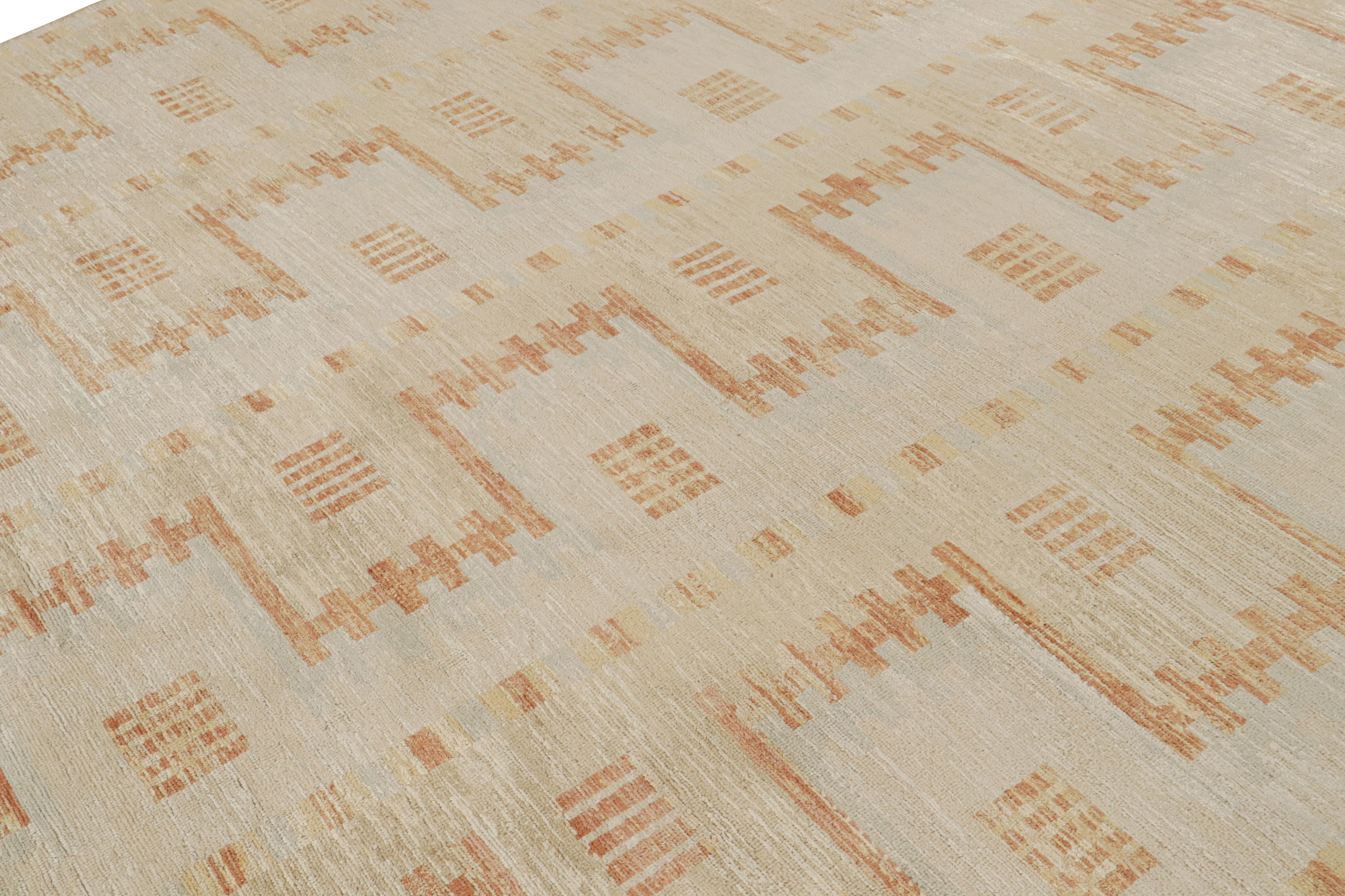 Indiano Rug & Kilim’s Scandinavian Style Rug in Ivory and Beige, with Geometric Pattern in vendita