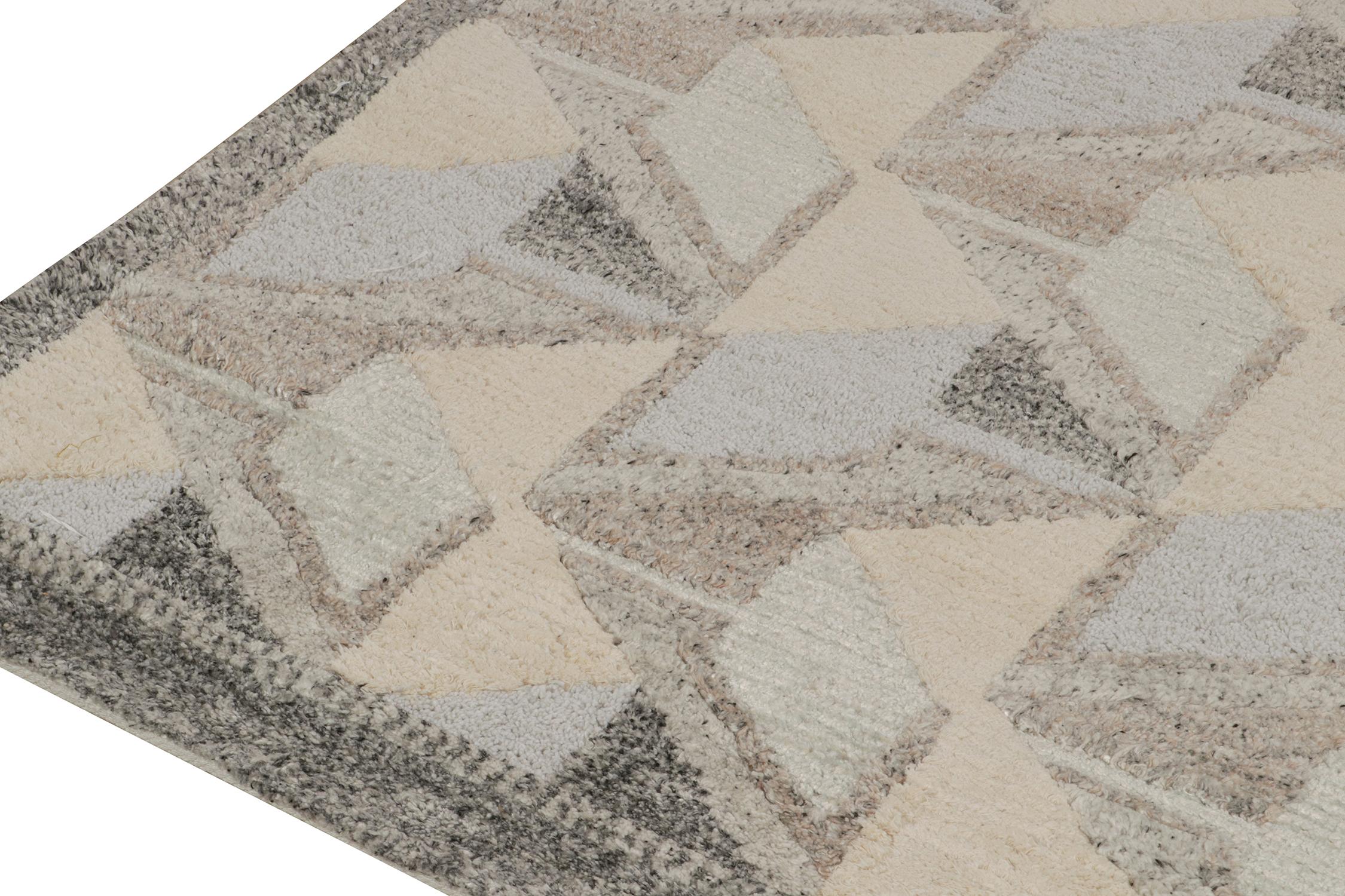 Rug & Kilim's Teppich im skandinavischen Stil in Elfenbein, Grau und Blau Geometrisches Muster (Handgeknüpft) im Angebot