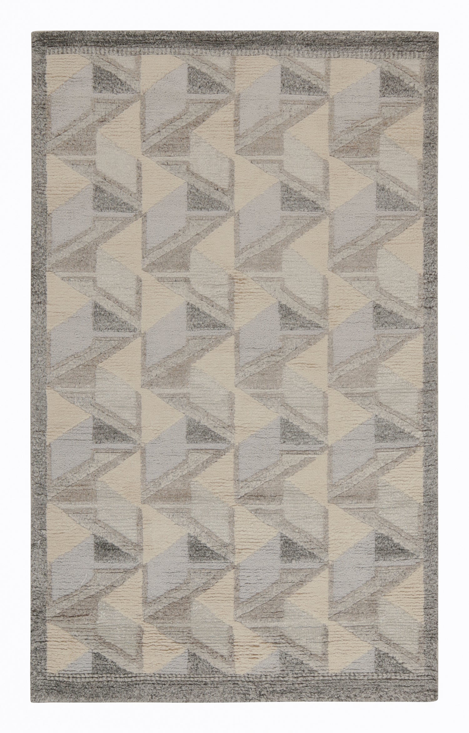 Rug & Kilim's Teppich im skandinavischen Stil in Elfenbein, Grau und Blau Geometrisches Muster