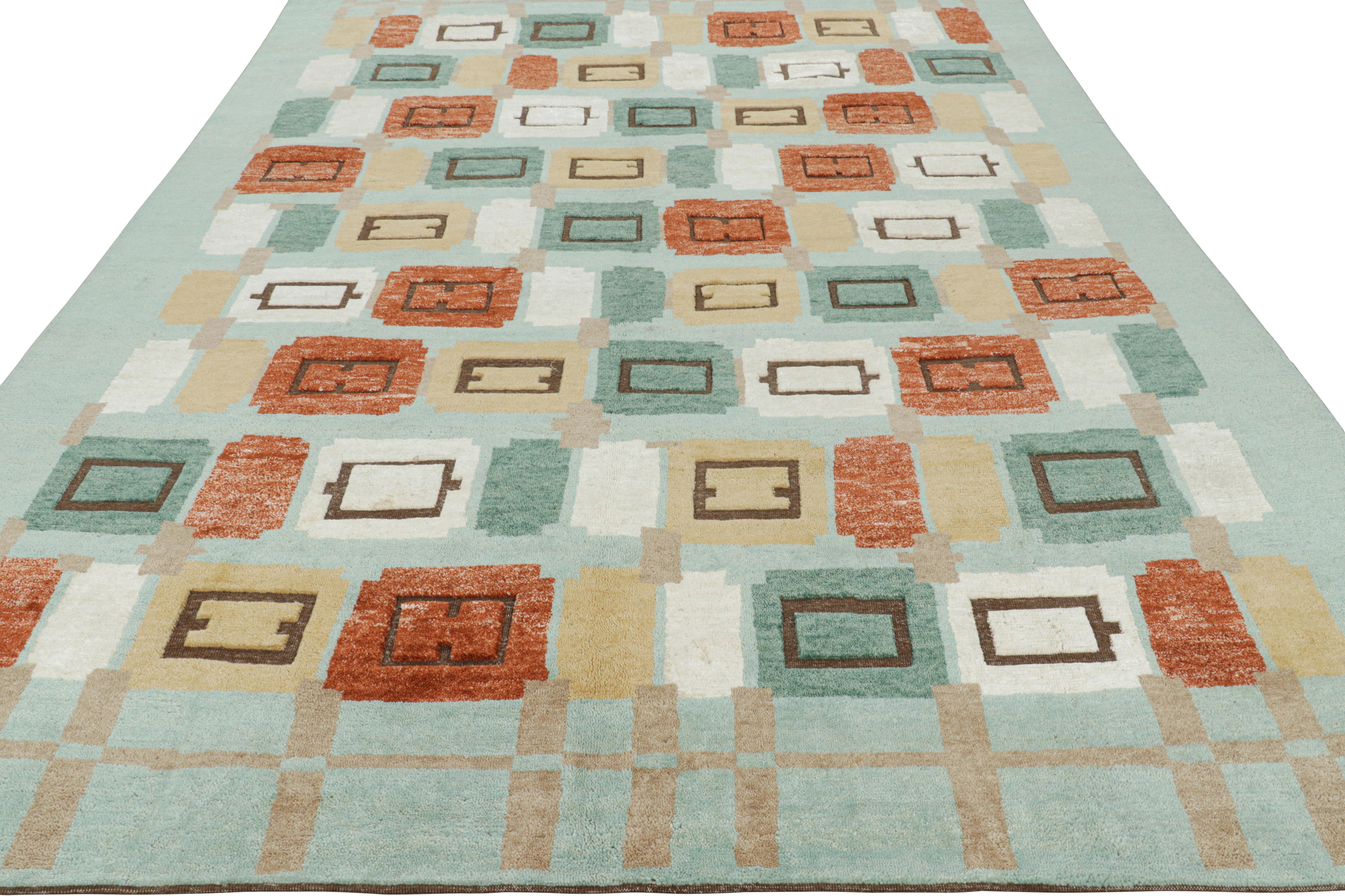 Indien Tapis de style scandinave de Rug & Kilim en bleu clair avec motifs géométriques en vente