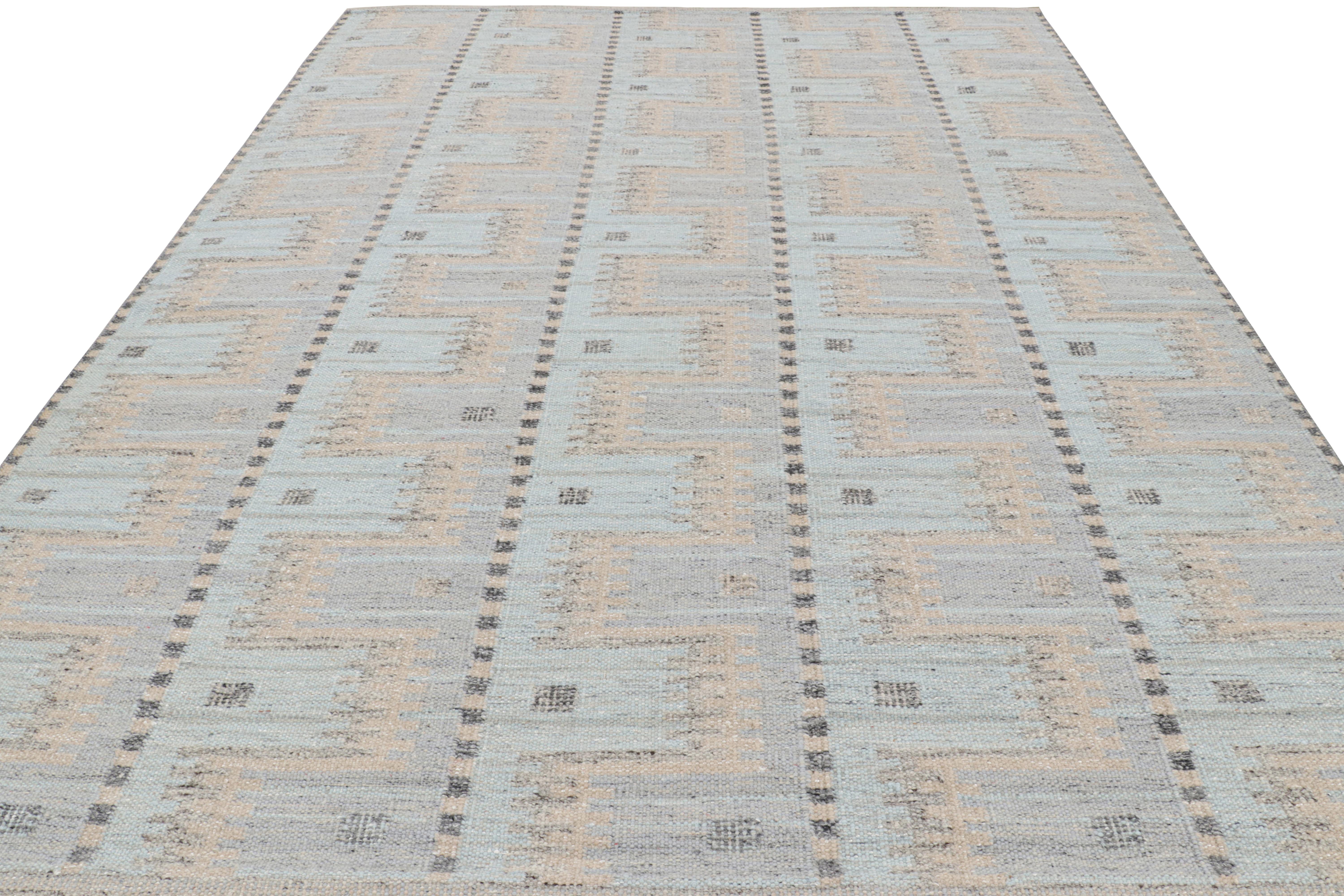 Hand-Woven Rug & Kilim’s Scandinavian Style Rug in Light Blue with Geometric Patterns For Sale