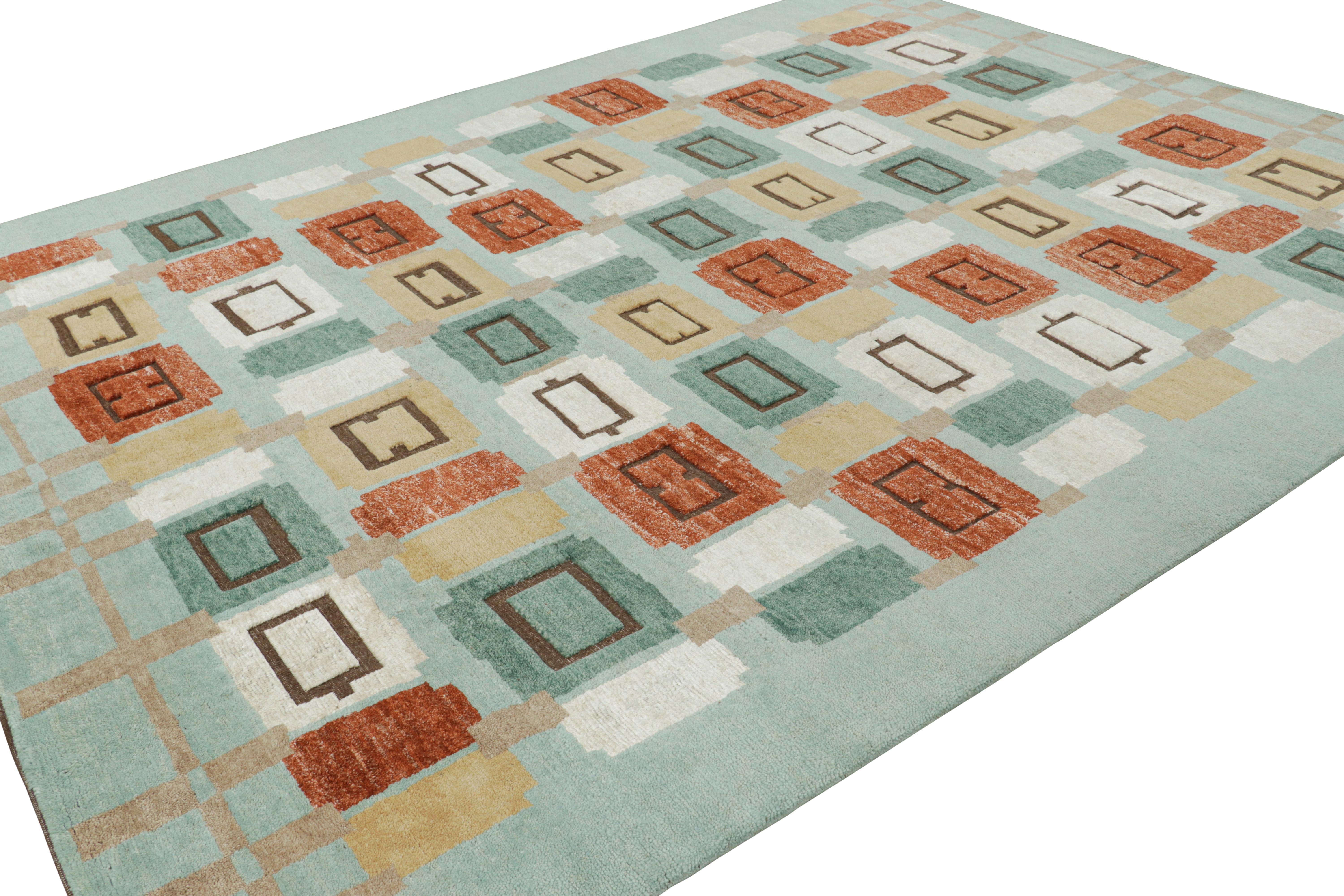 Noué à la main Tapis de style scandinave de Rug & Kilim en bleu clair avec motifs géométriques en vente
