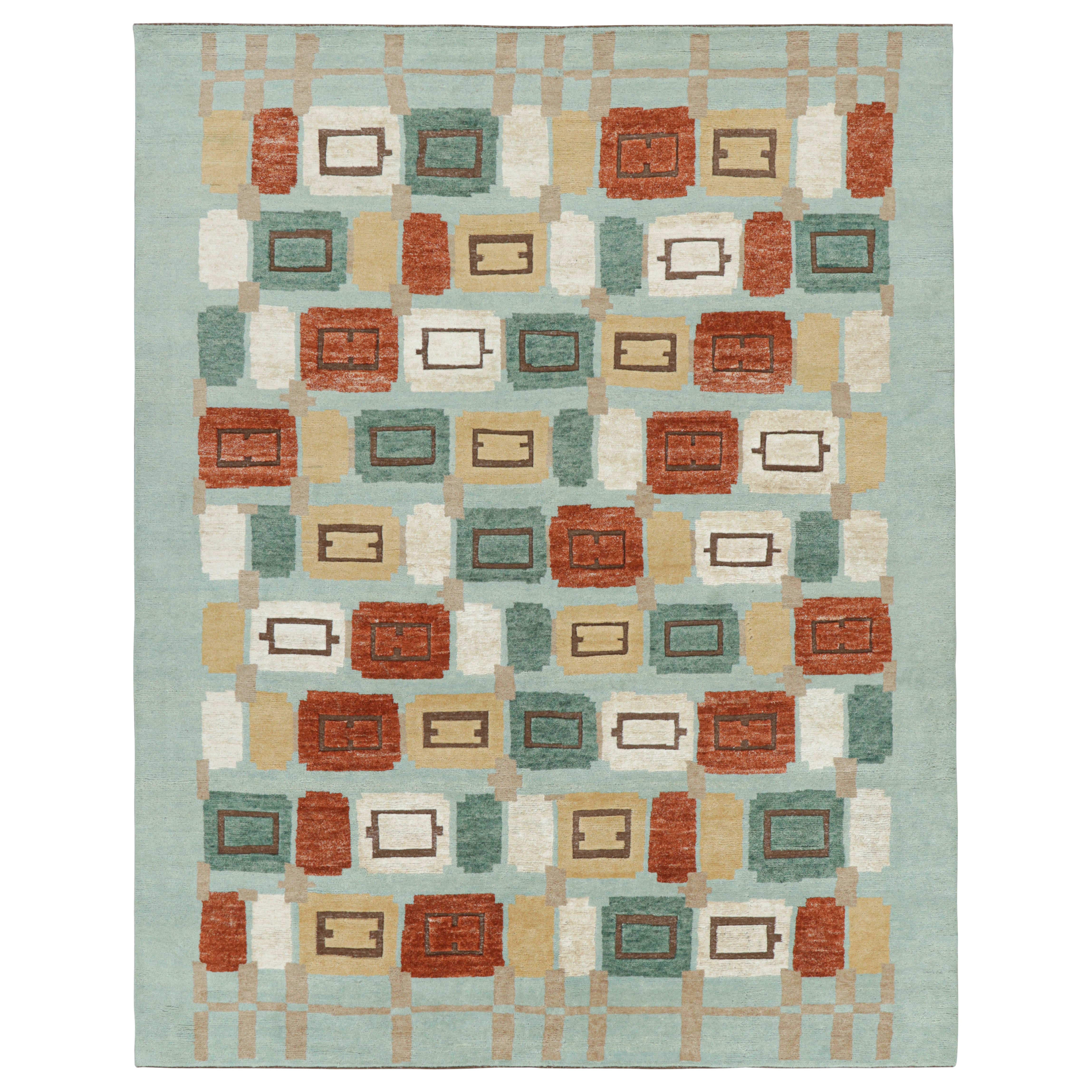 Tapis de style scandinave de Rug & Kilim en bleu clair avec motifs géométriques en vente