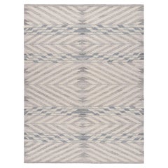 Rug 
Kilim
s Teppich im skandinavischen Stil in Hellgrau und Blau mit geometrischem Muster