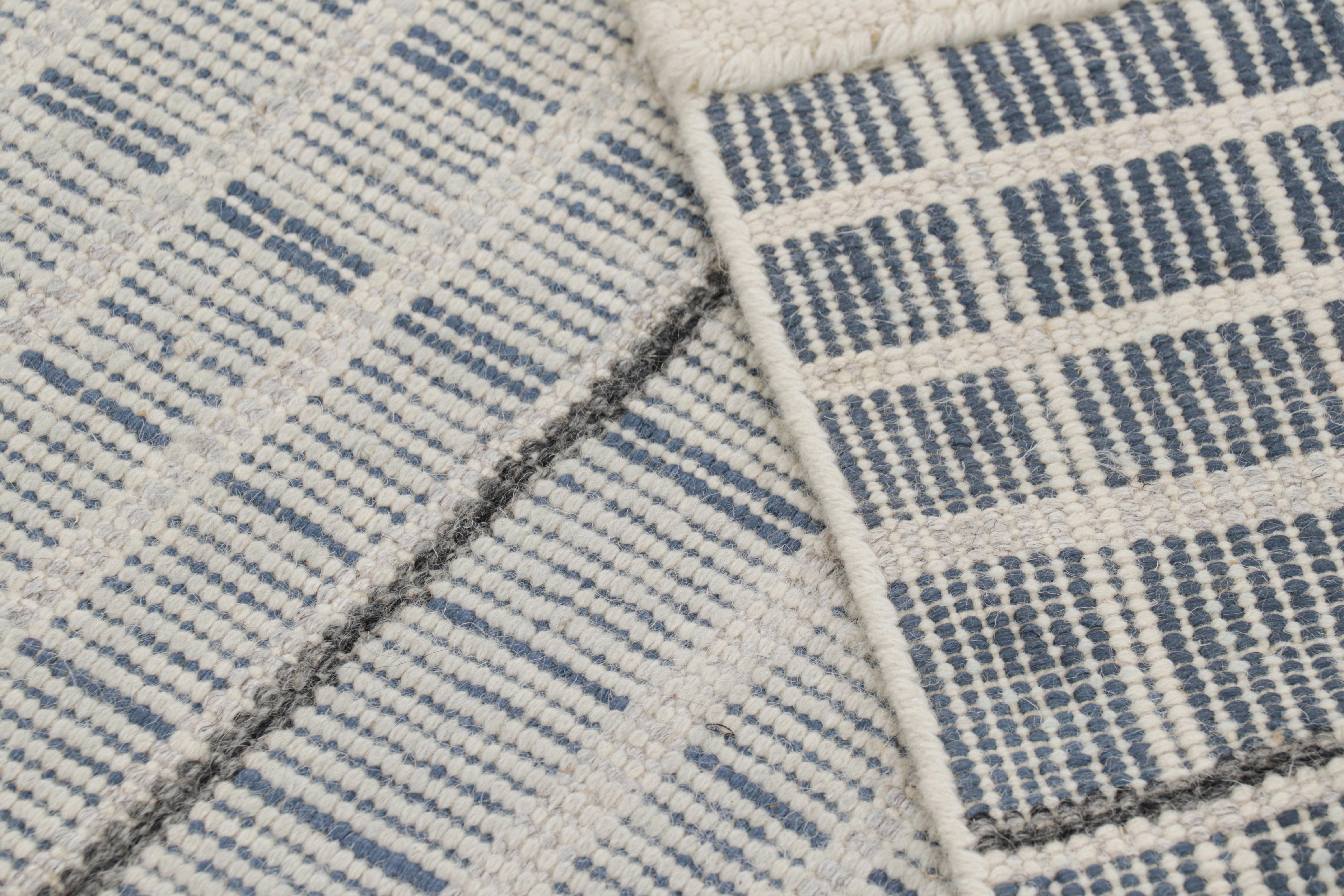 Contemporary Rug & Kilim’s Scandinavian Style Rug in Light Gray & Blue with Geometric Stripes For Sale