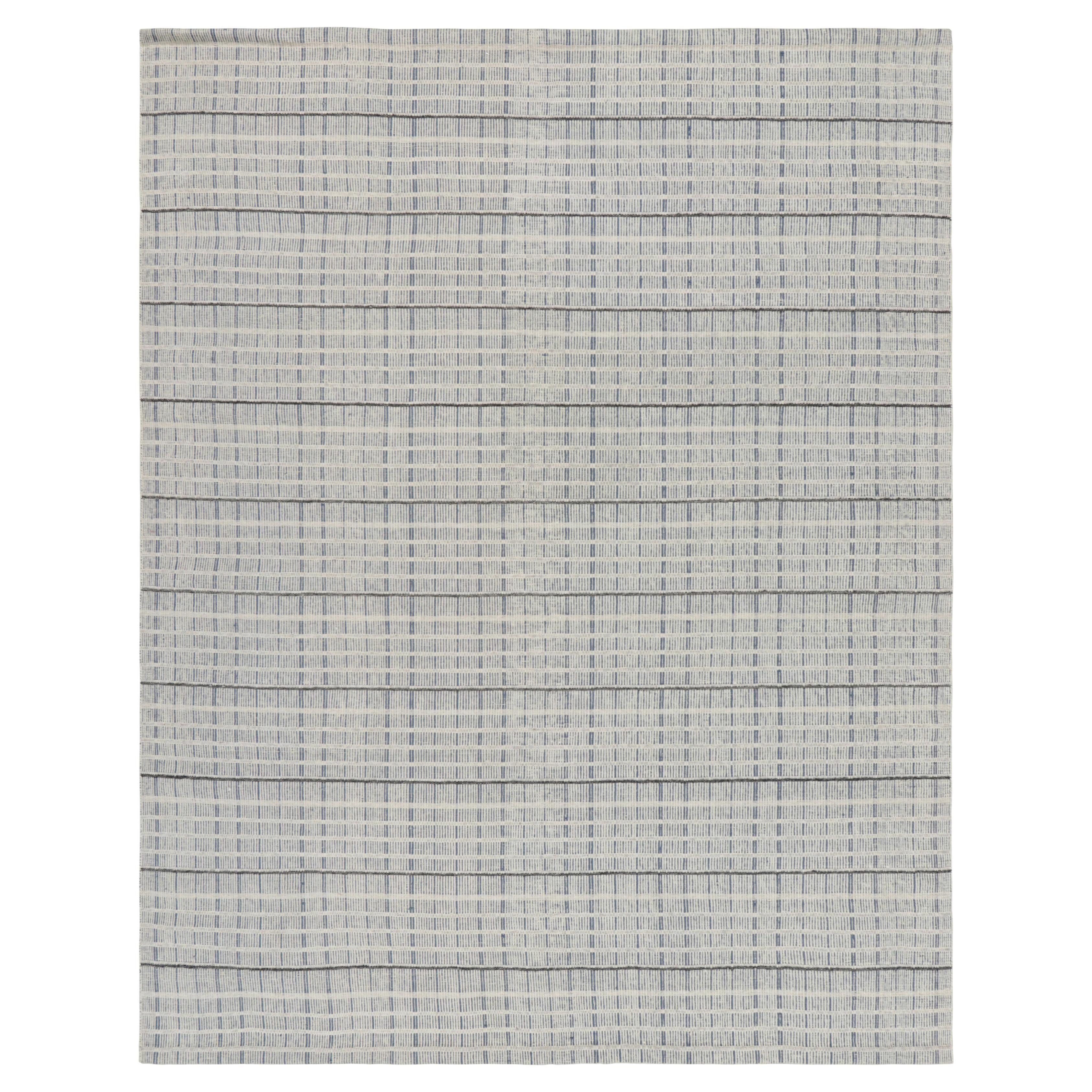 Rug & Kilim’s Scandinavian Style Rug in Light Gray & Blue with Geometric Stripes For Sale