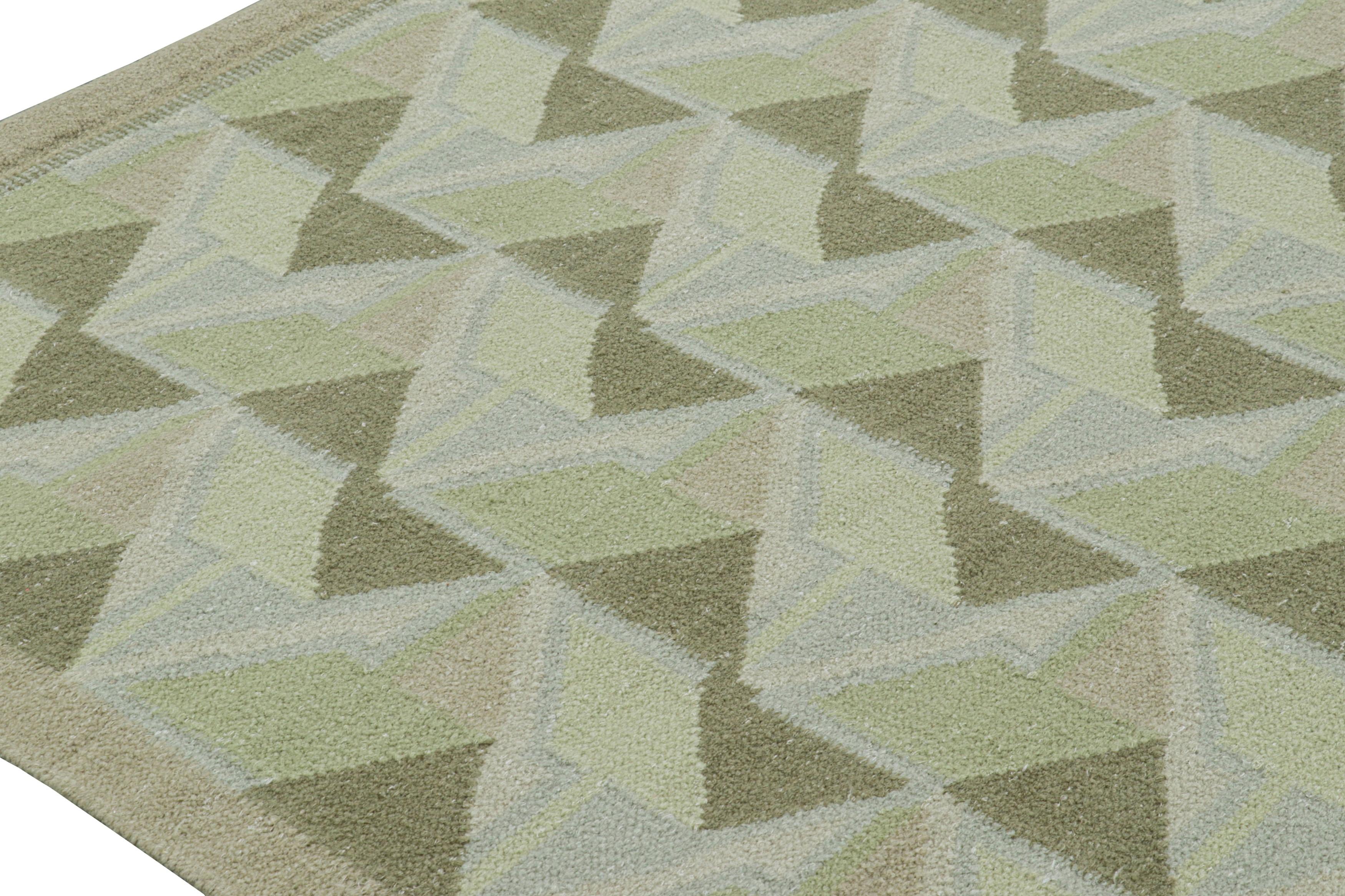 Rug & Kilim's Scandinavian Style Rug in Light Green with Geometric Patterns (tapis de style scandinave en vert clair avec des motifs géométriques) Neuf - En vente à Long Island City, NY