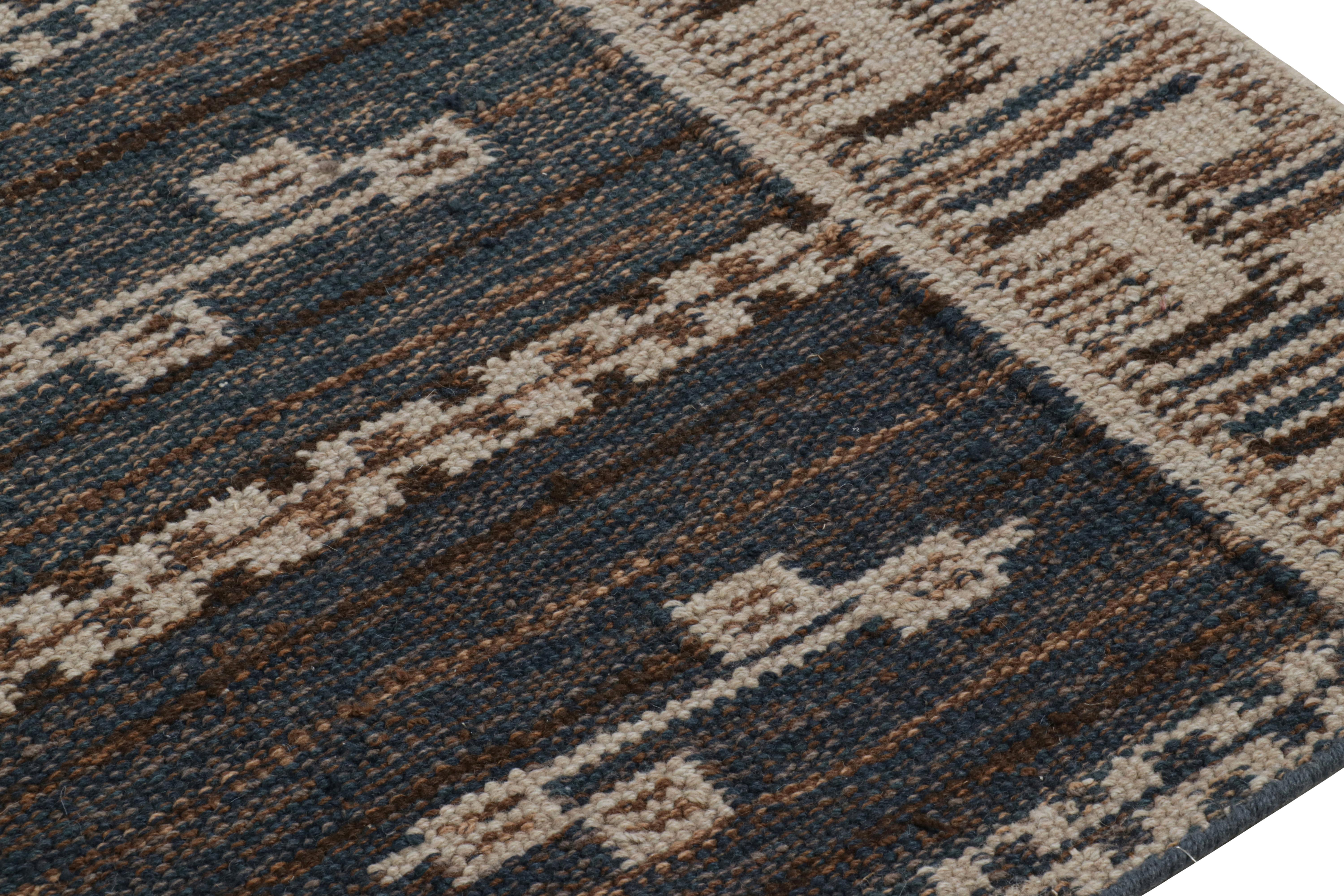 Rug & Kilim’s Scandinavian Style Rug in Navy Blue with Brown Geometric Patterns In New Condition For Sale In Long Island City, NY