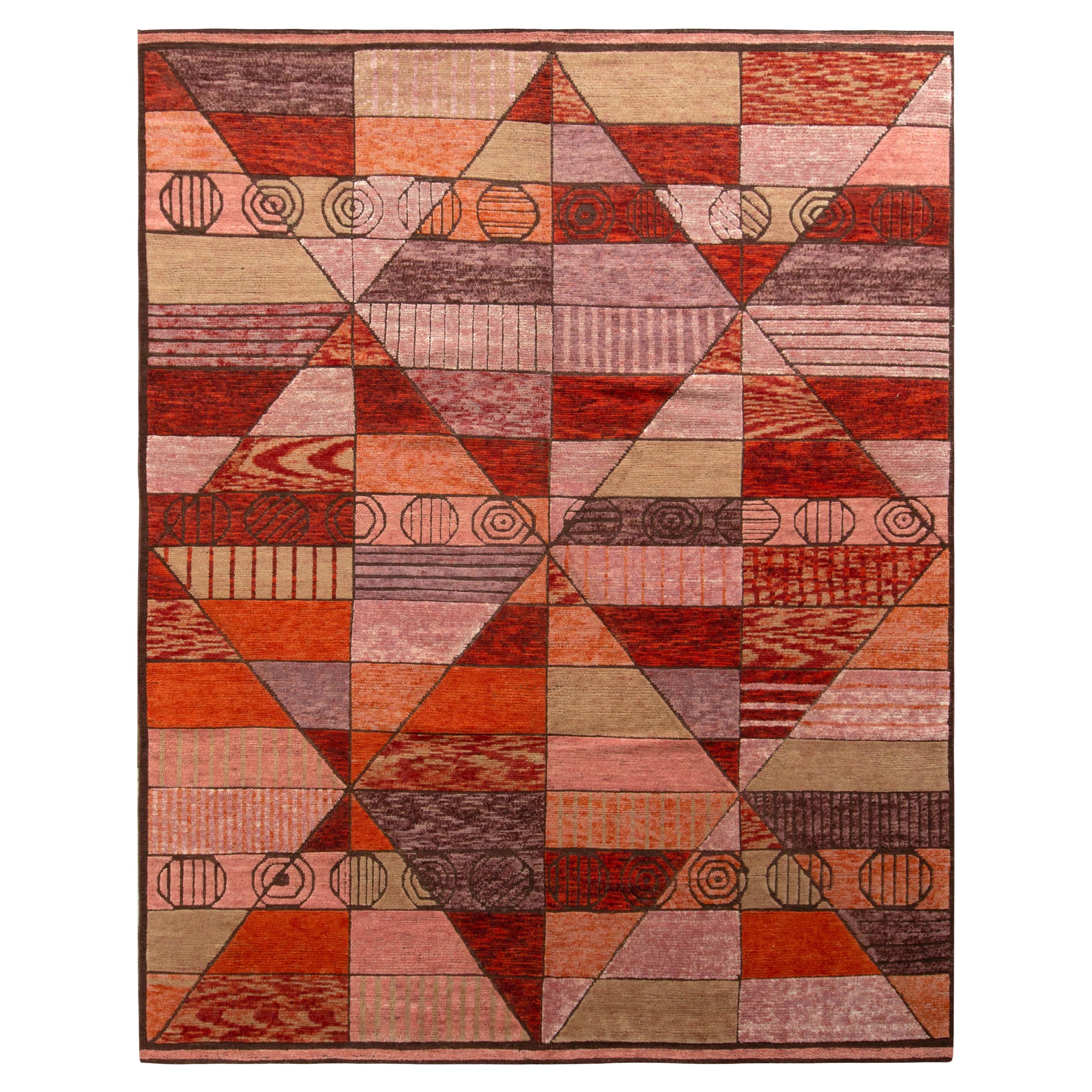 Rug & Kilim’s Scandinavian Style Rug in Orange Red and Pink Geometric Pattern