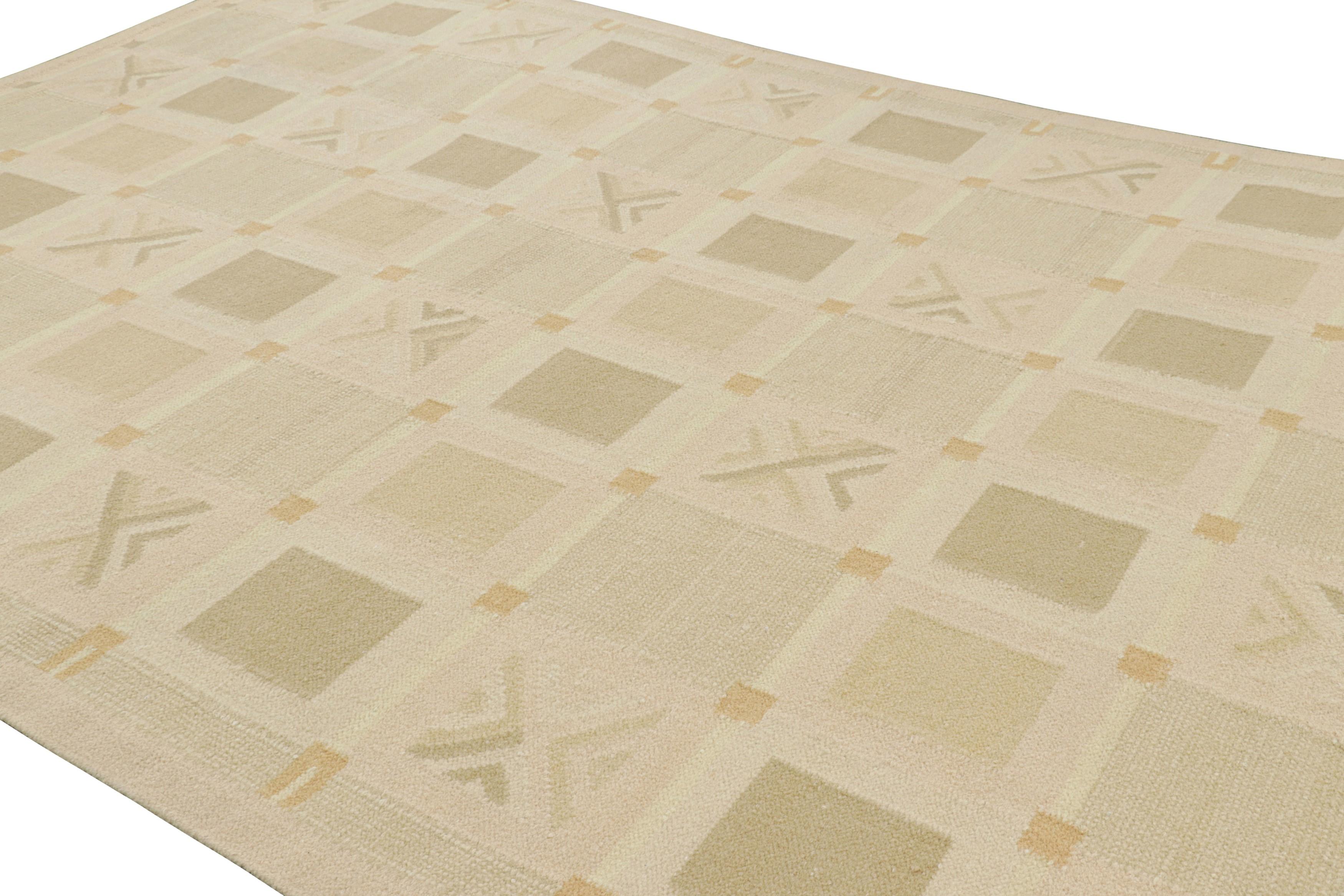 Questo tappeto contemporaneo 10x14 è un'entusiasmante novità della collezione di tappeti scandinavi di Rug & Kilim: una nuova linea di tappeti a tessitura piatta, realizzati con una lussuosa miscela di lana intrecciata a mano e filati esotici