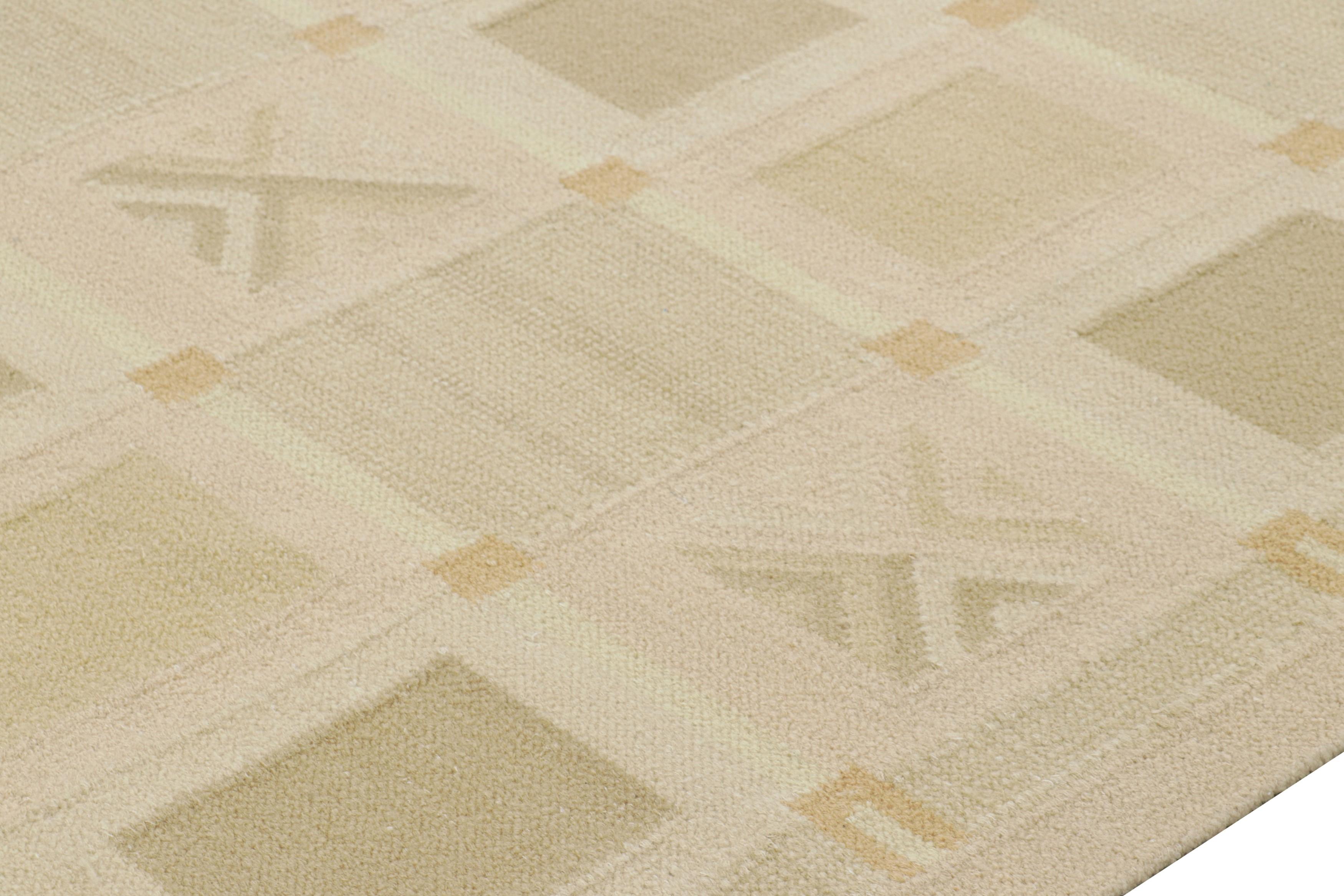 Modern Rug & Kilim’s Scandinavian Style Rug in Pink and Cream with Geometric Patterns For Sale