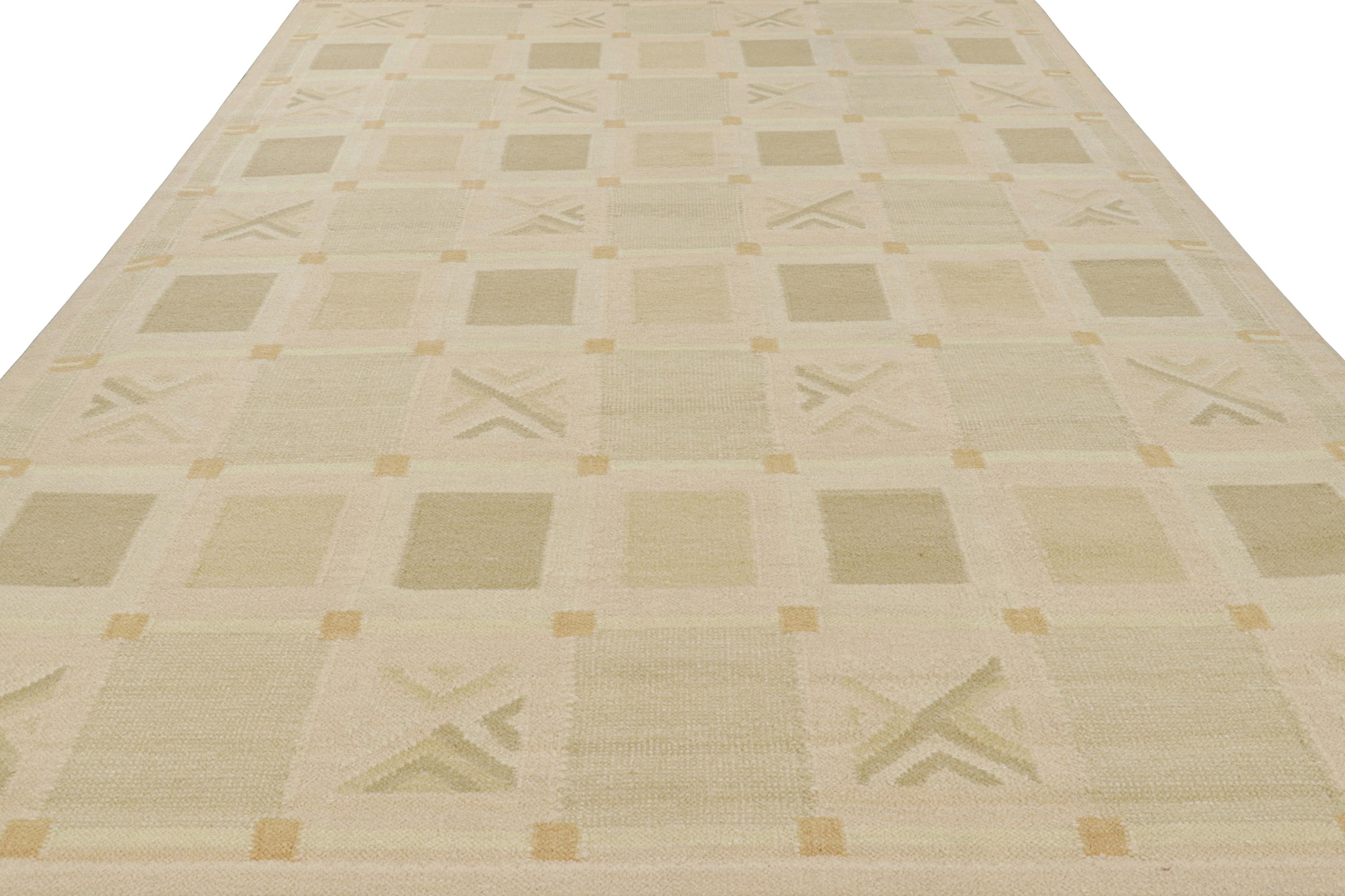 Indian Rug & Kilim’s Scandinavian Style Rug in Pink and Cream with Geometric Patterns For Sale