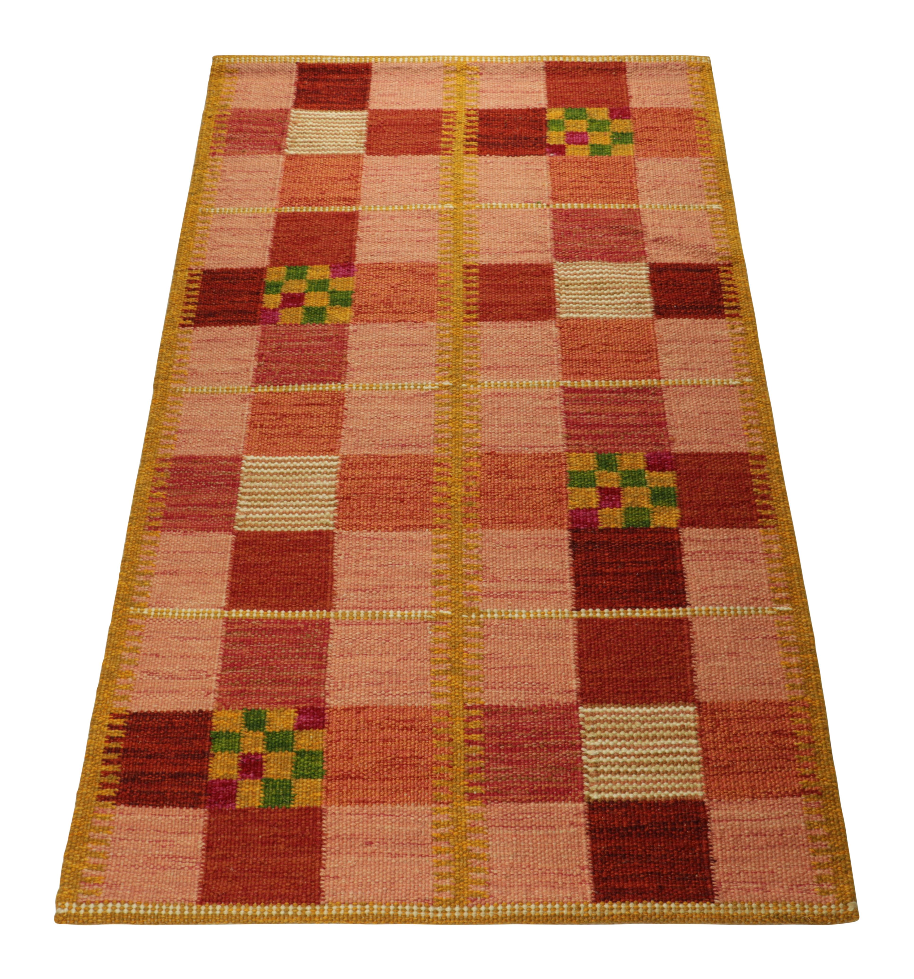 Indian Rug & Kilim’s Scandinavian Style Rug in Pink, with Colorful Geometric Pattern For Sale