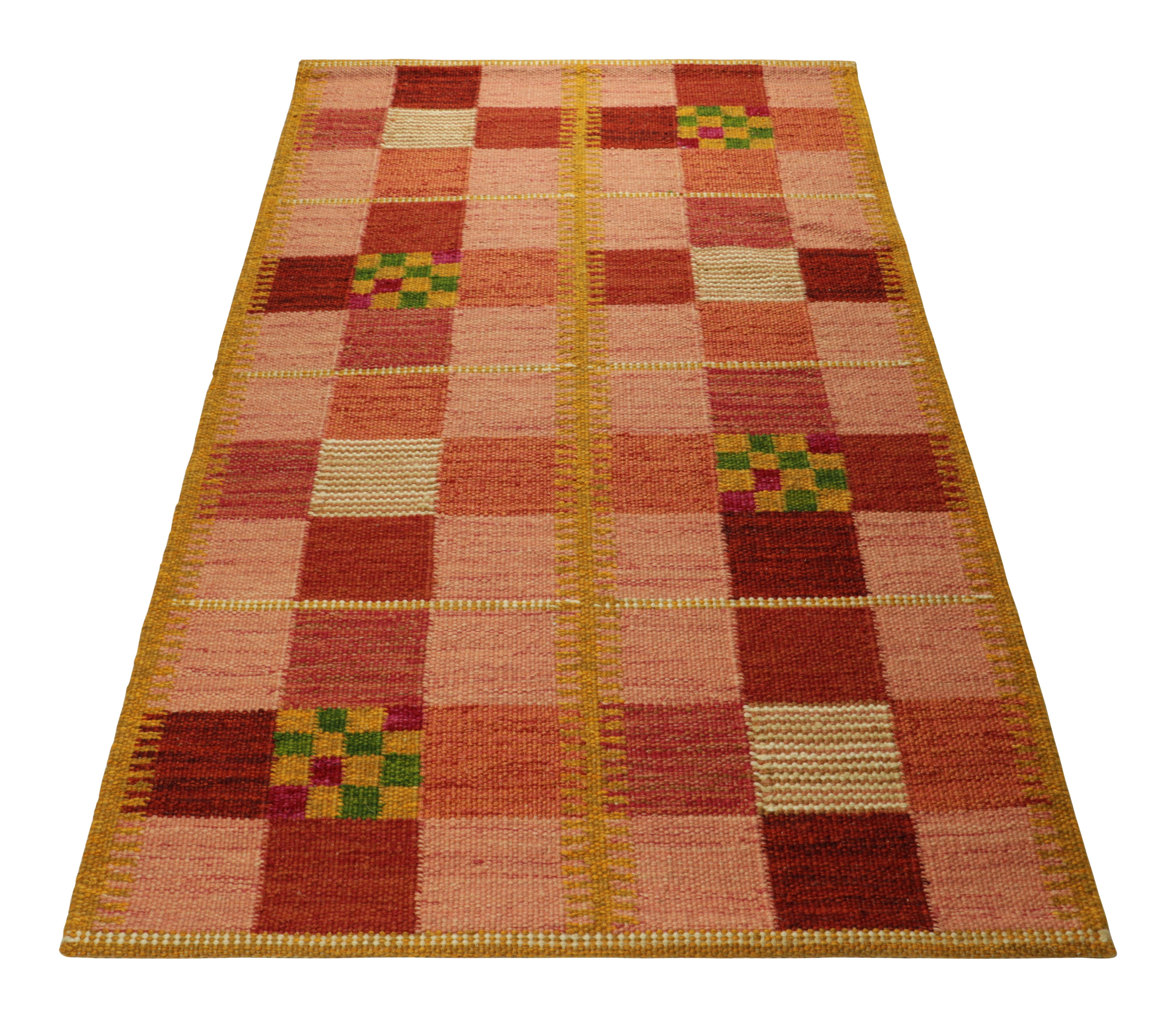 Hand-Woven Rug & Kilim’s Scandinavian Style Rug in Pink, with Colorful Geometric Pattern For Sale