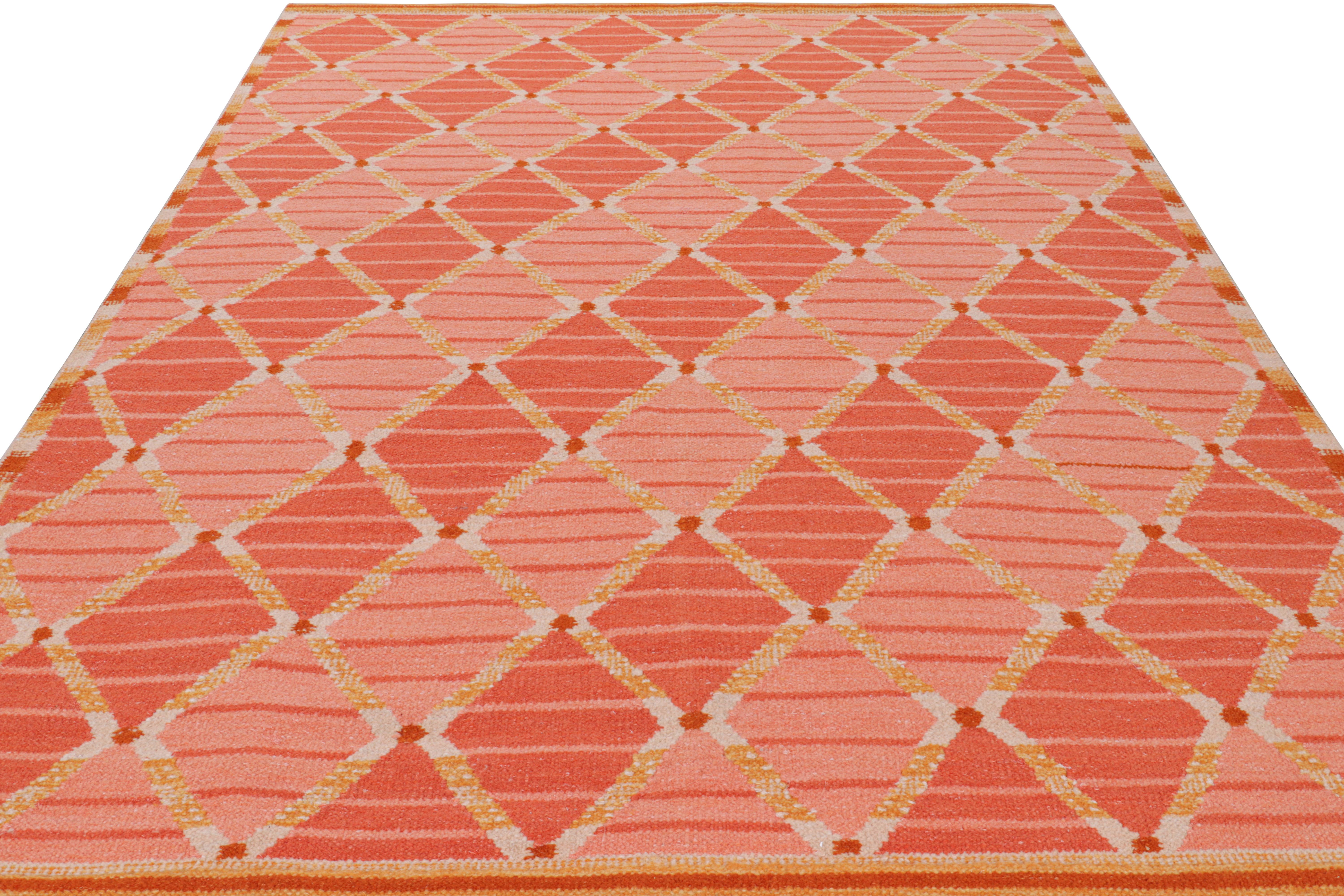 Tissé à la main Rug & Kilim's Scandinavian Style Rug in Pink with Geometric Diamond Patterns (tapis de style scandinave en rose avec des motifs géométriques en forme de diamant) en vente