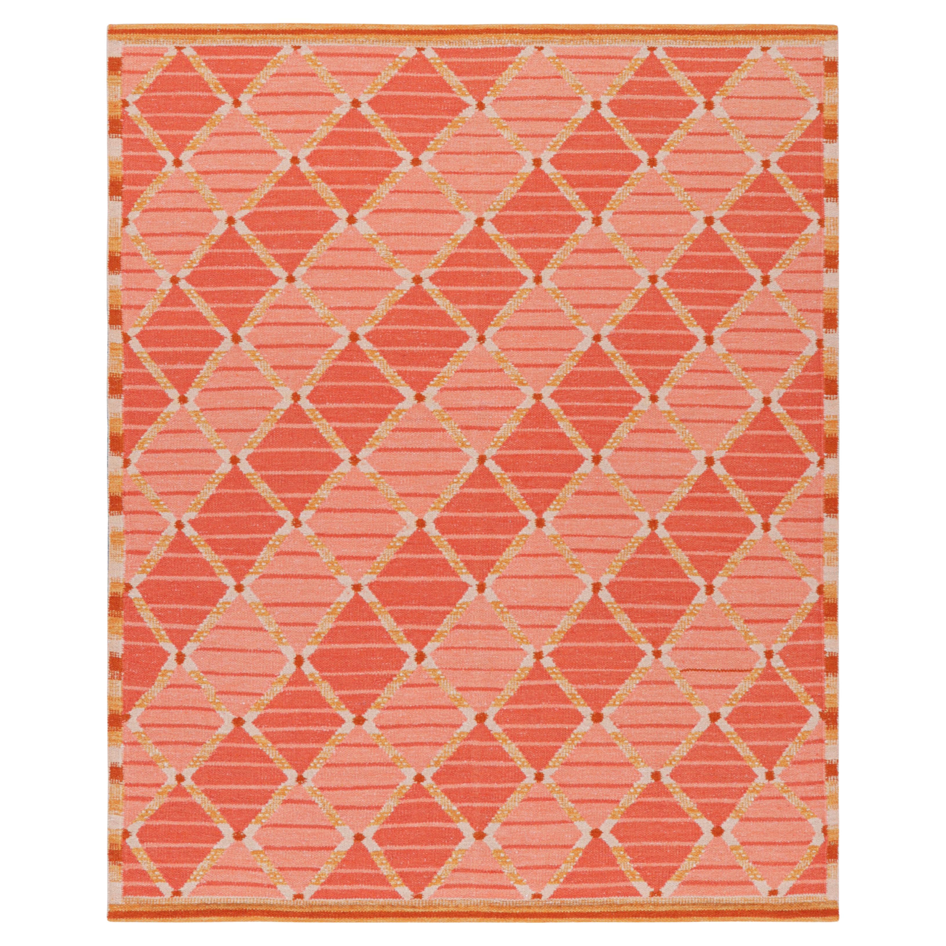 Rug & Kilim's Teppich im skandinavischen Stil in Pink mit geometrischen Rautenmustern