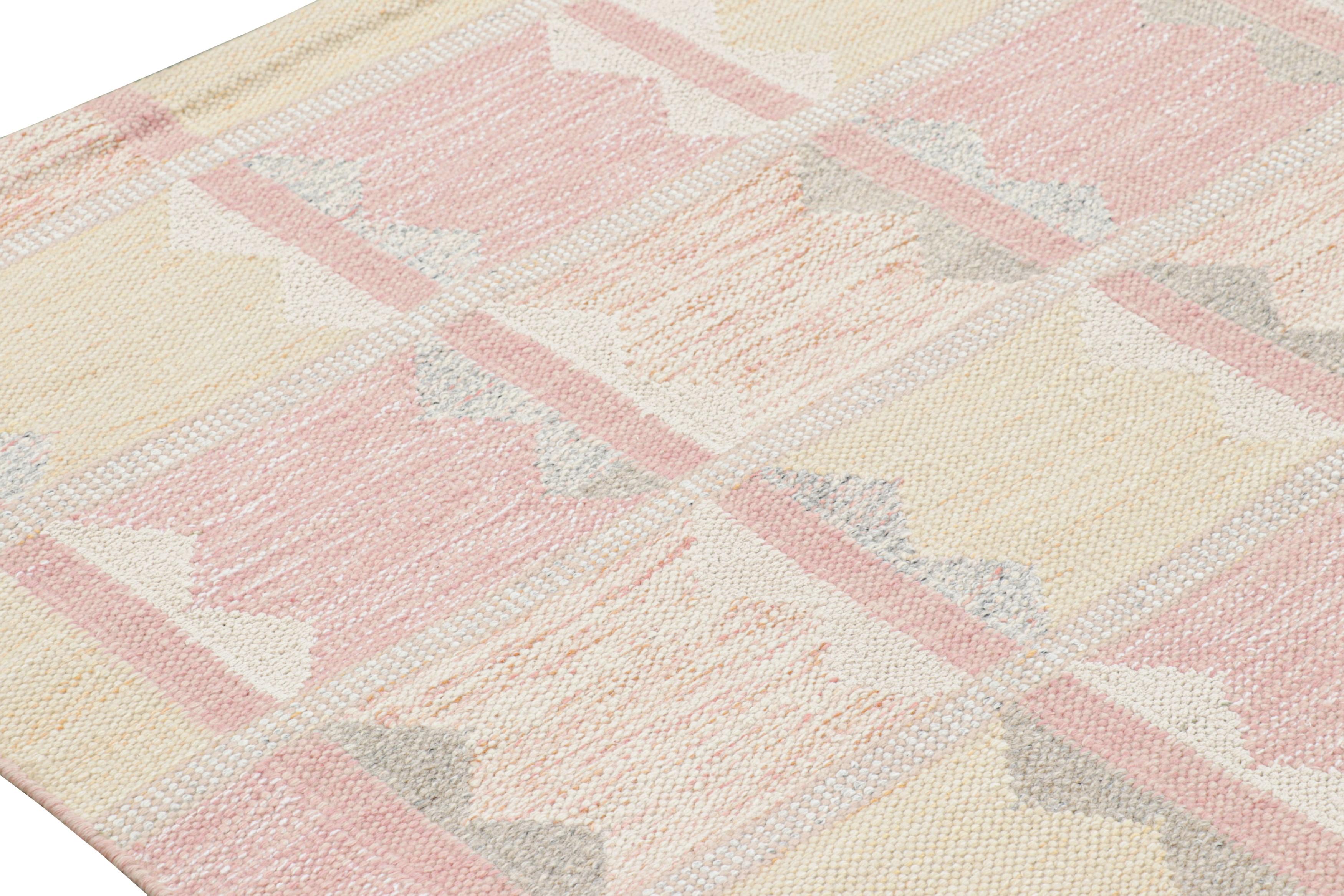 Modern Rug & Kilim’s Scandinavian Style Rug in Pink with Geometric Patterns For Sale