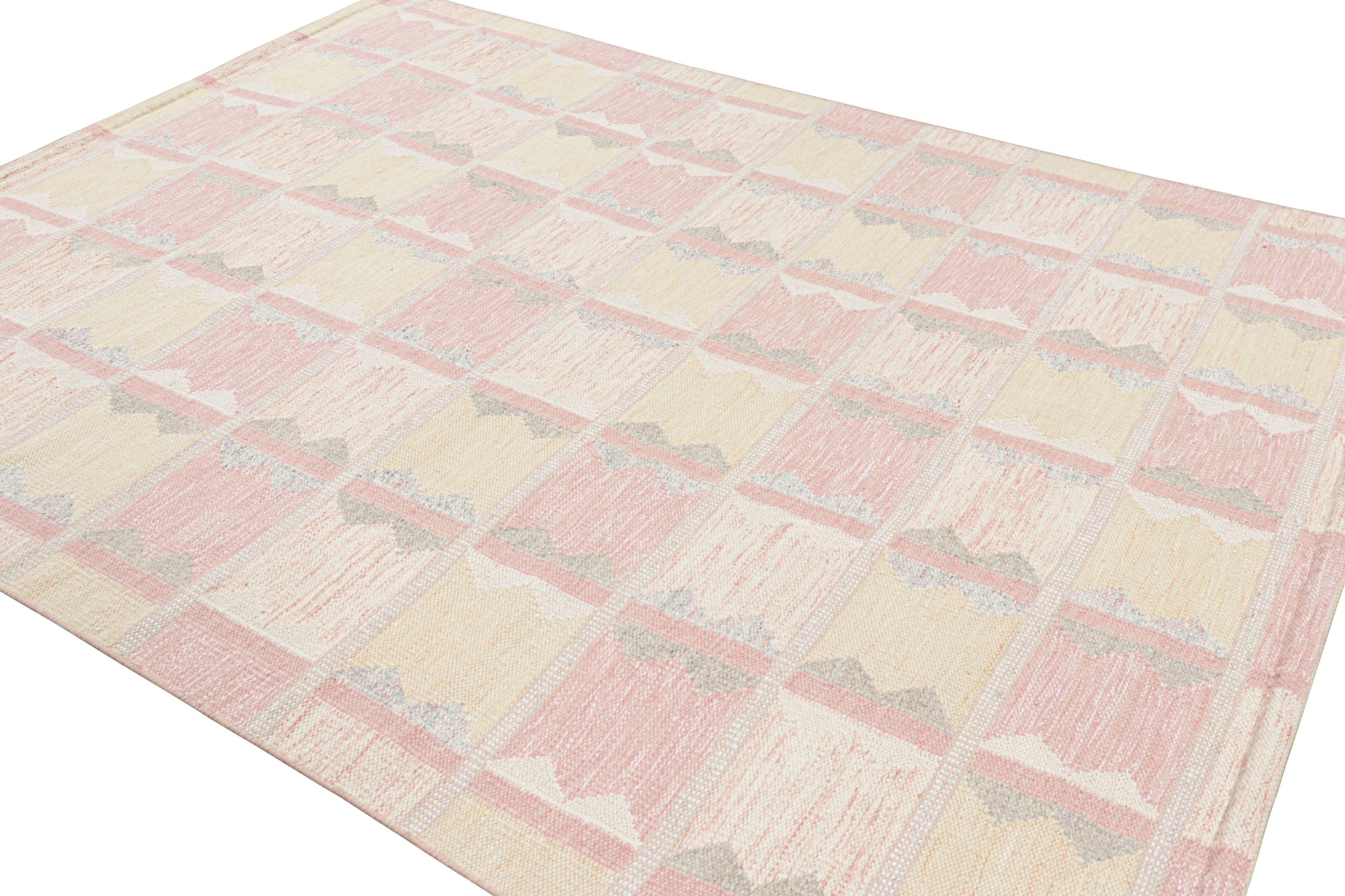 Hand-Woven Rug & Kilim’s Scandinavian Style Rug in Pink with Geometric Patterns For Sale