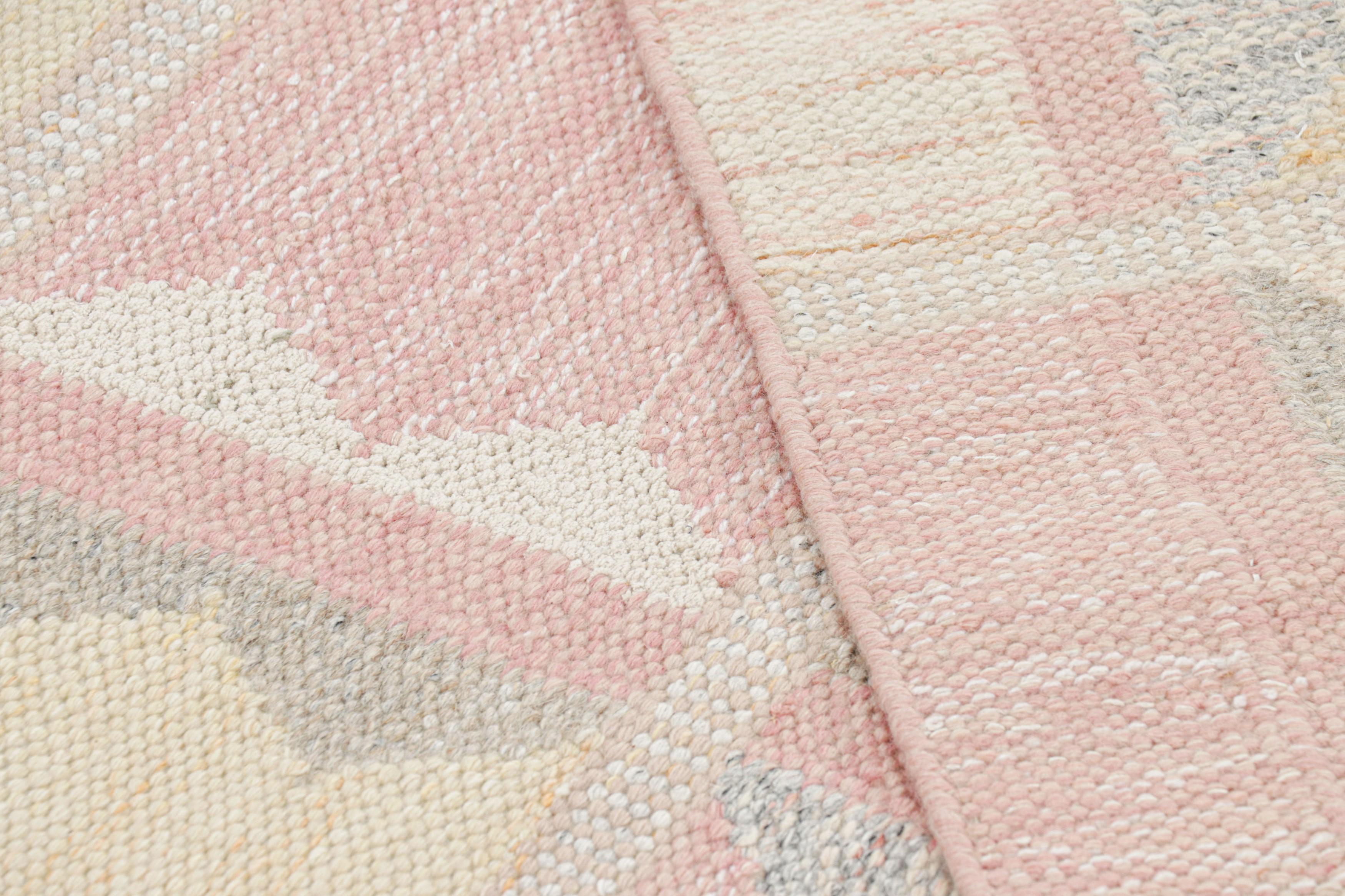Contemporary Rug & Kilim’s Scandinavian Style Rug in Pink with Geometric Patterns For Sale