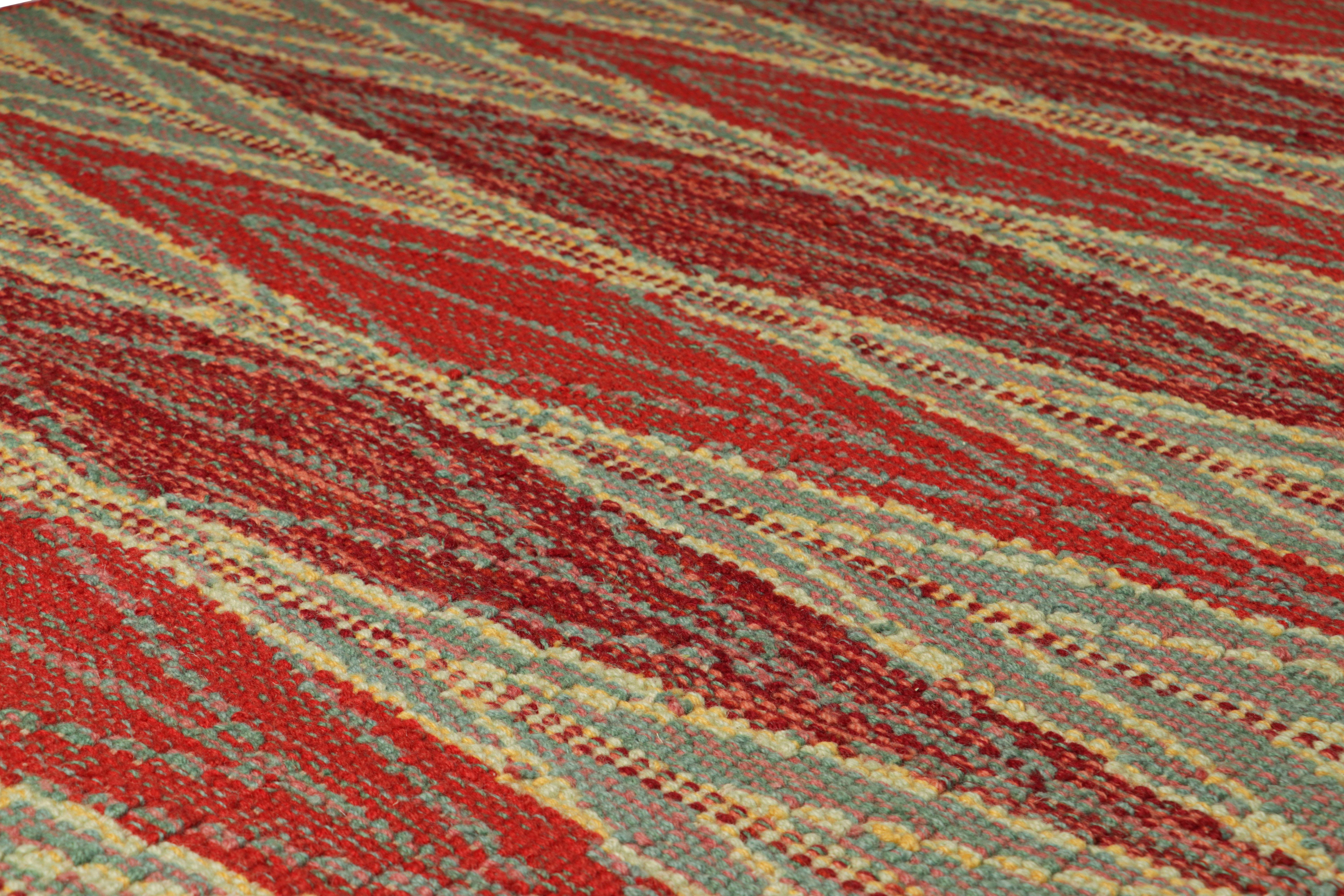 Questo tappeto d'accento 4x6 in stile svedese, appartenente a una nuova ed entusiasmante collezione di Rug & Kilim, è un'audace novità della Scandinavian Collection. Tessuta a mano in un intreccio piatto di lana con filati naturali non tinti, il suo