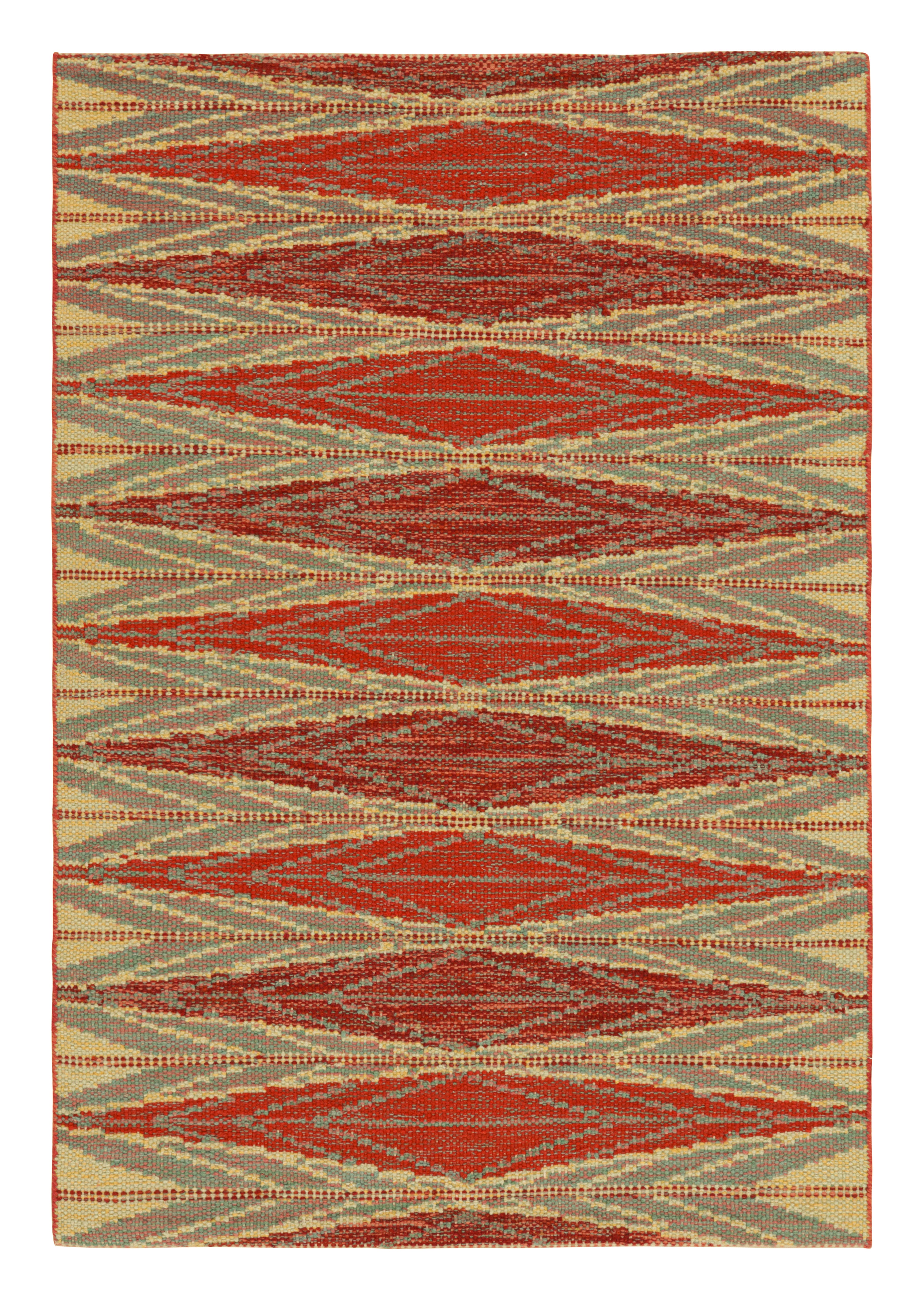 Tappeto in stile scandinavo Rug & Kilim in rosso e blu con motivi geometrici dorati