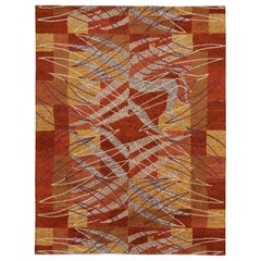 Rug & Kilim’s Scandinavian Style Rug in Red, Gold and Gray Geometric Patterns