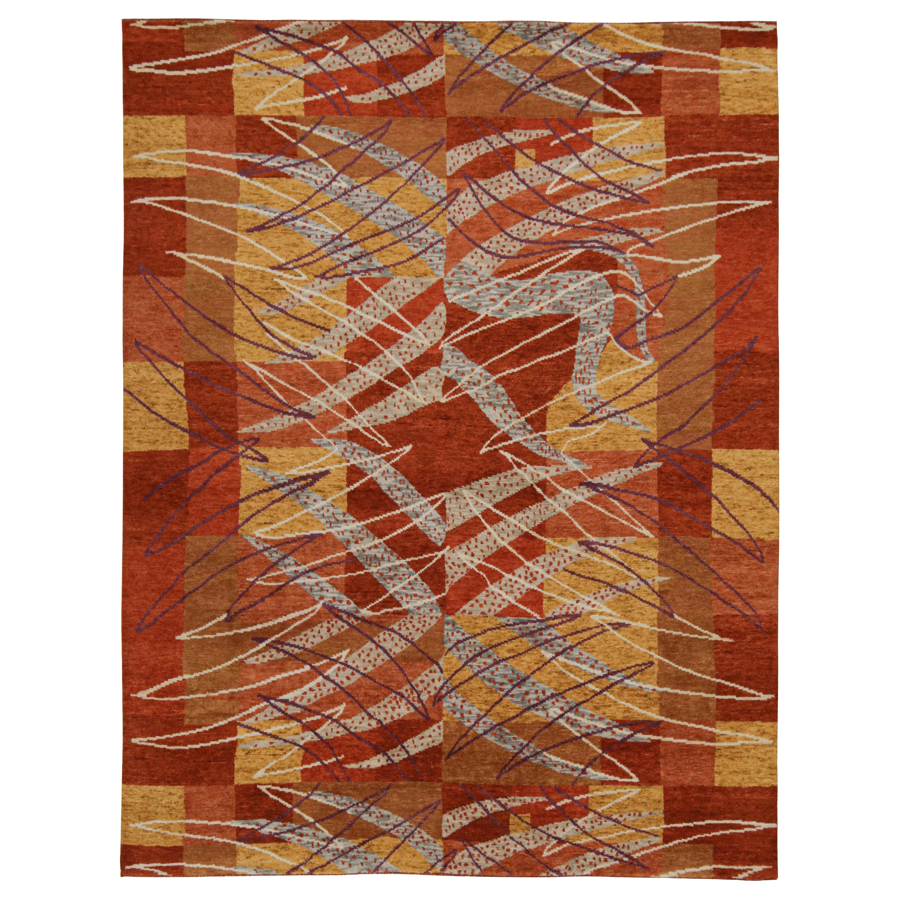 Rug & Kilim’s Scandinavian Style Rug in Red, Gold and Gray Geometric Patterns