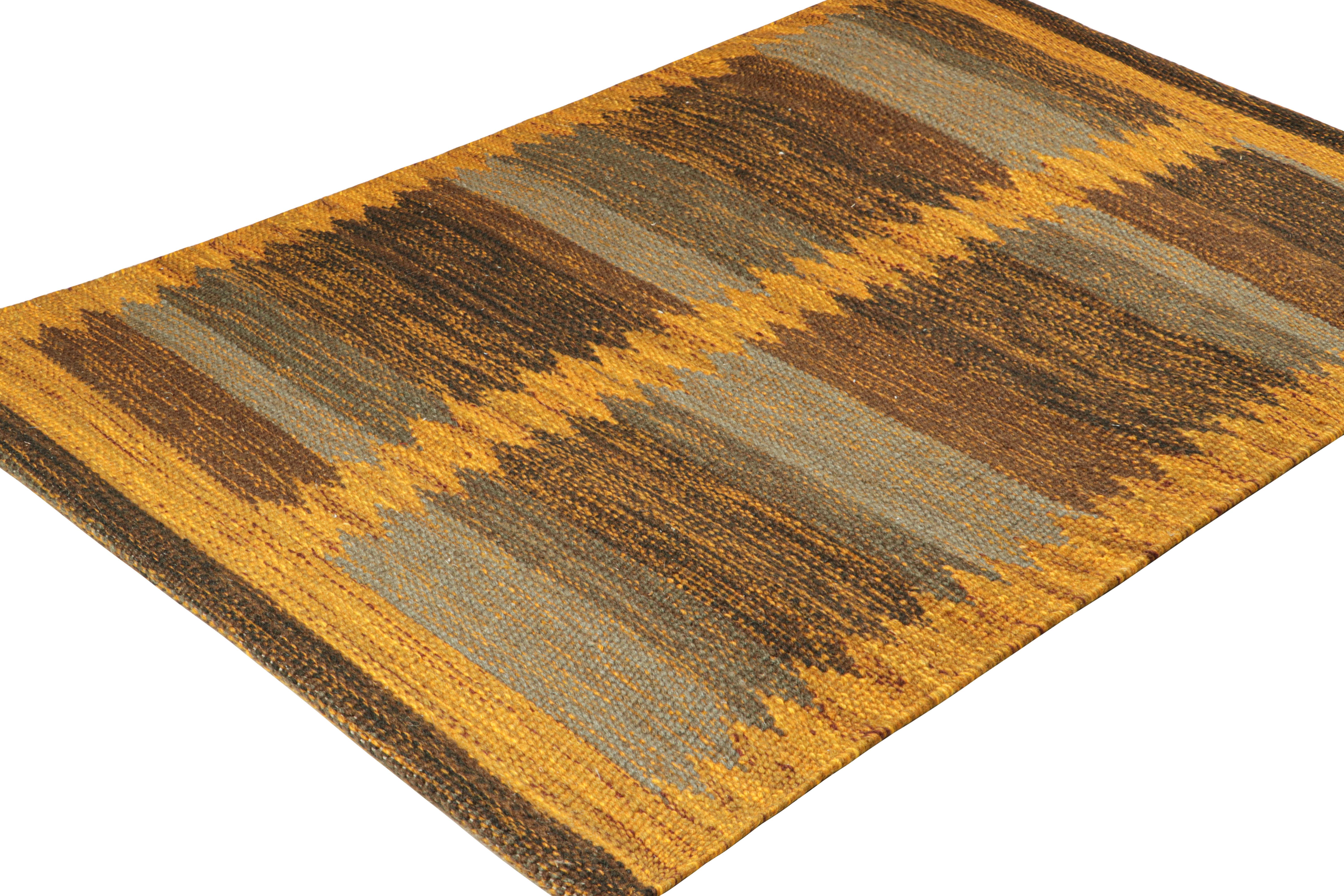 Indian Rug & Kilim’s Scandinavian Style Rug in Rust Tones with Geometric Patterns For Sale