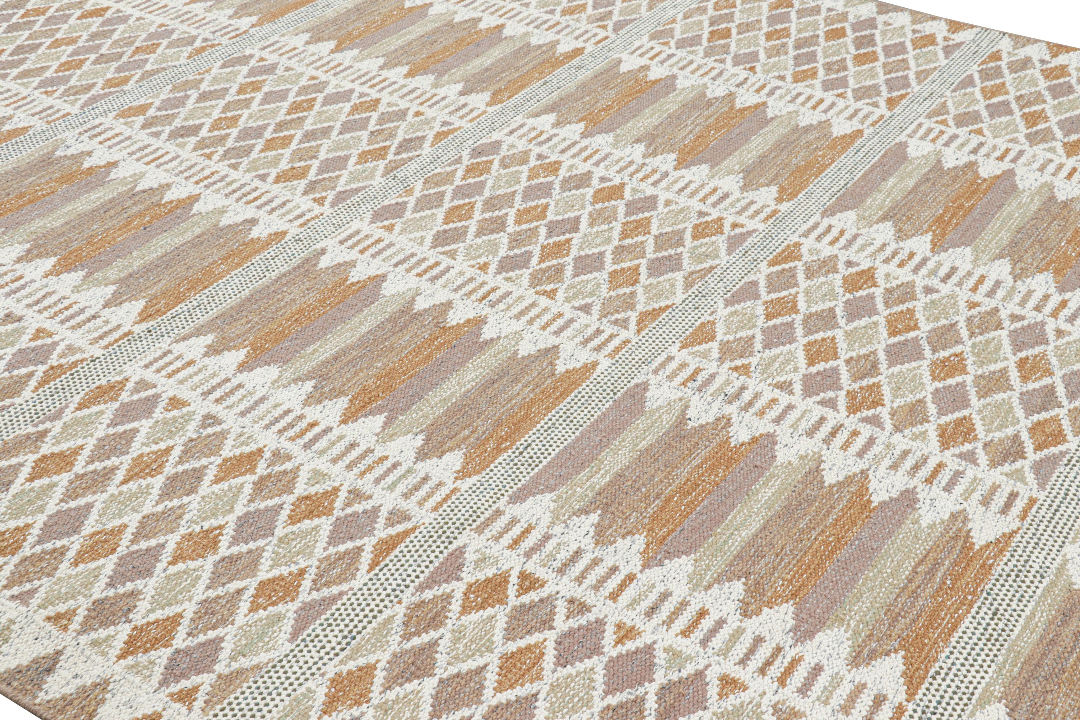 Dieser 9x12 große Teppich aus handgewebter Wolle ist eine aufregende neue Ergänzung der skandinavischen Teppichkollektion von Rug & Kilim - eine zeitgenössische Neuinterpretation des schwedischen Minimalismus und der Vintage-Teppiche und Textilien