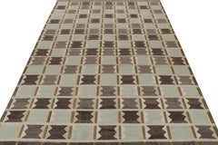 Rug & Kilim’s Scandinavian Style Rug in Taupe and Blue Geometric Patterns