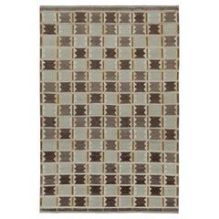 Rug & Kilim’s Scandinavian Style Rug in Taupe and Blue Geometric Patterns
