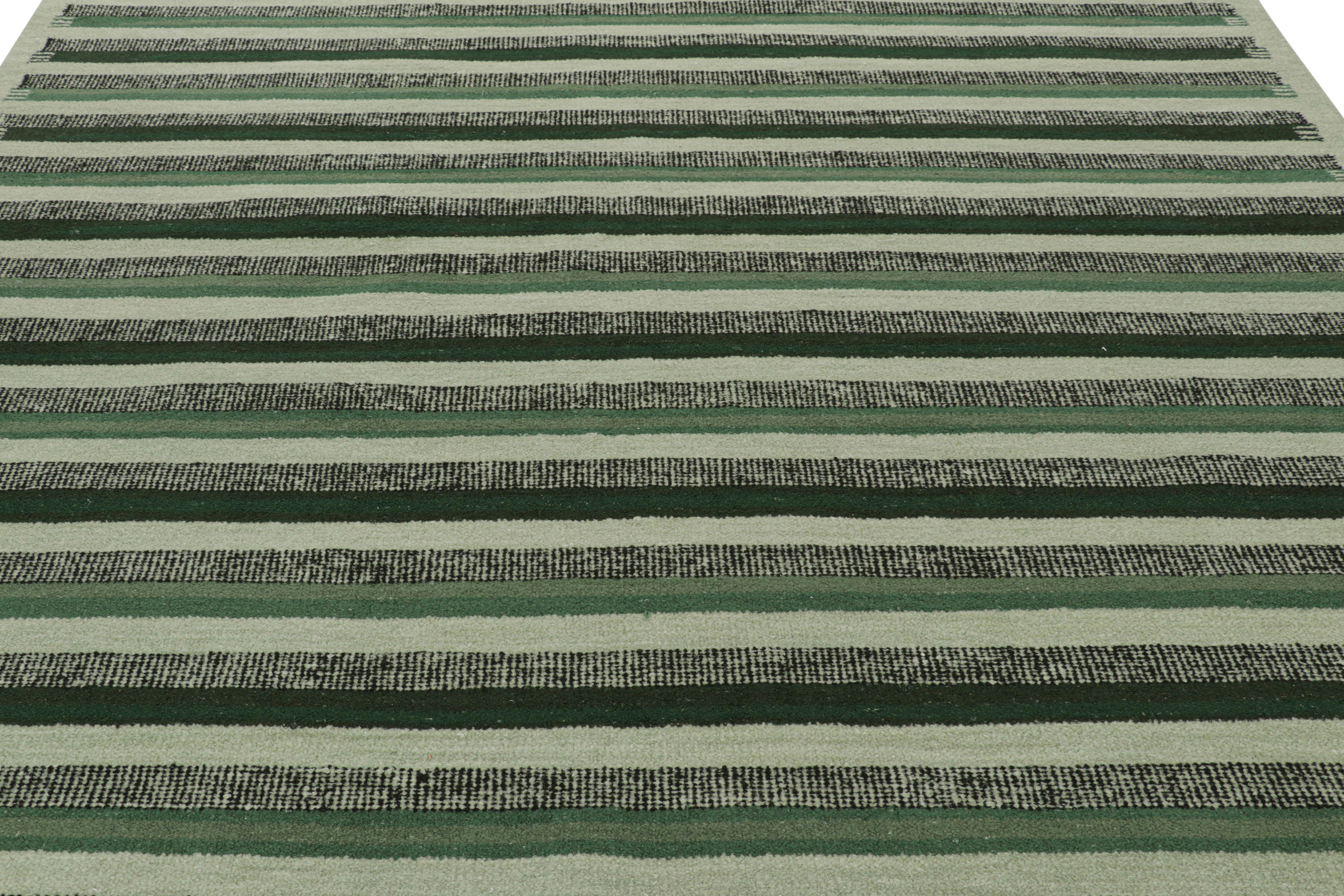 Dieser 9x12 große Teppich aus der Scandinavian Collection'S von Rug & Kilim ist in einer neuen Flachgewebekonstruktion handgewebt, bei der eine Mischung aus Wolle und exotischen Garnen verwendet wird - eine weiche neue Textur, die von Alpakagarnen