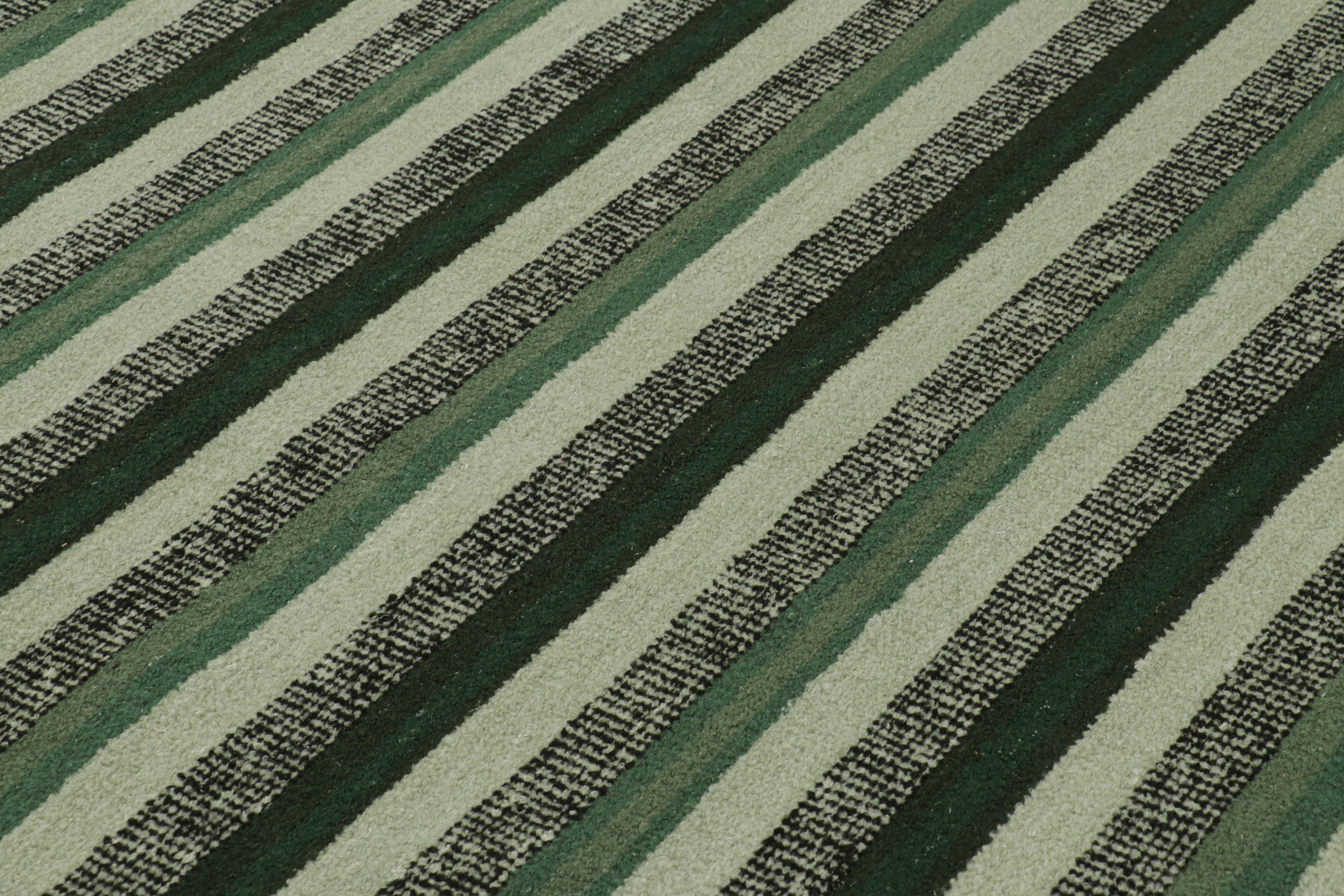 Rug & Kilim's Teppich im skandinavischen Stil in Petrol und Schwarz mit geometrischen Streifen (Moderne) im Angebot