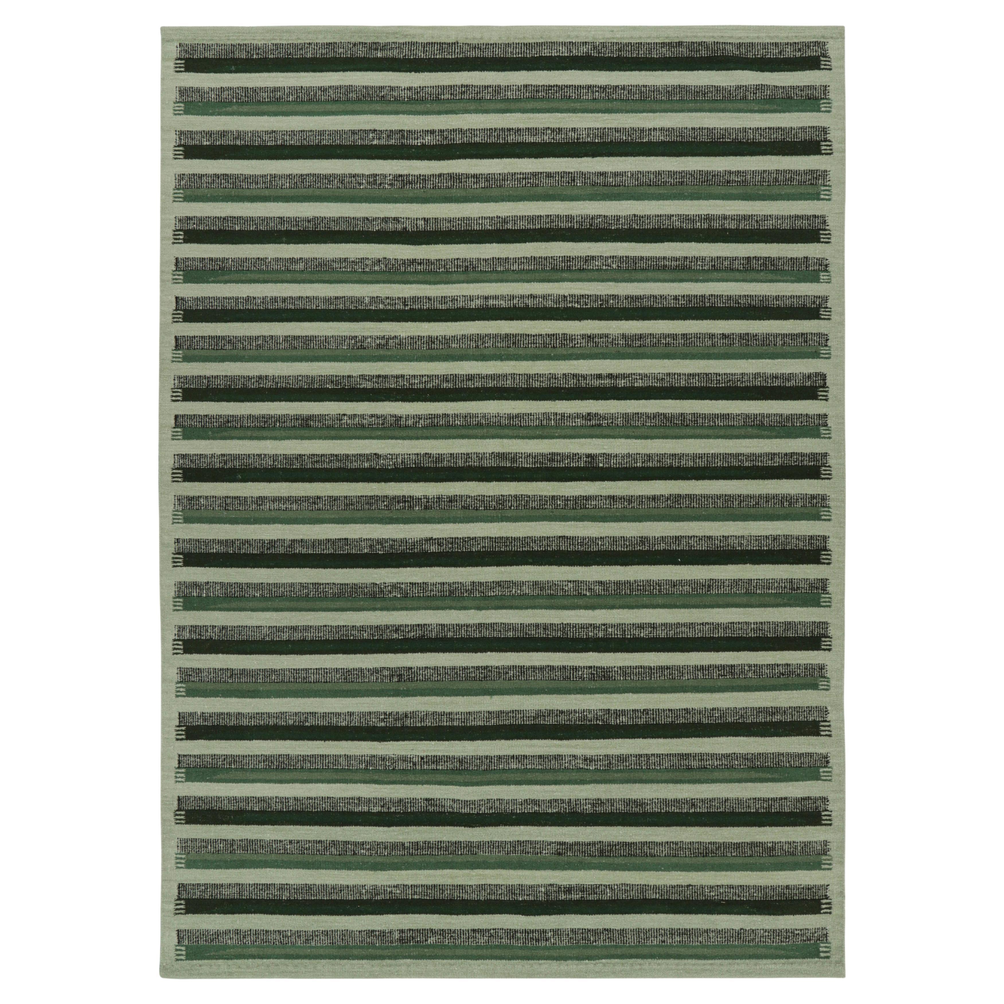 Rug & Kilim's Teppich im skandinavischen Stil in Petrol und Schwarz mit geometrischen Streifen im Angebot