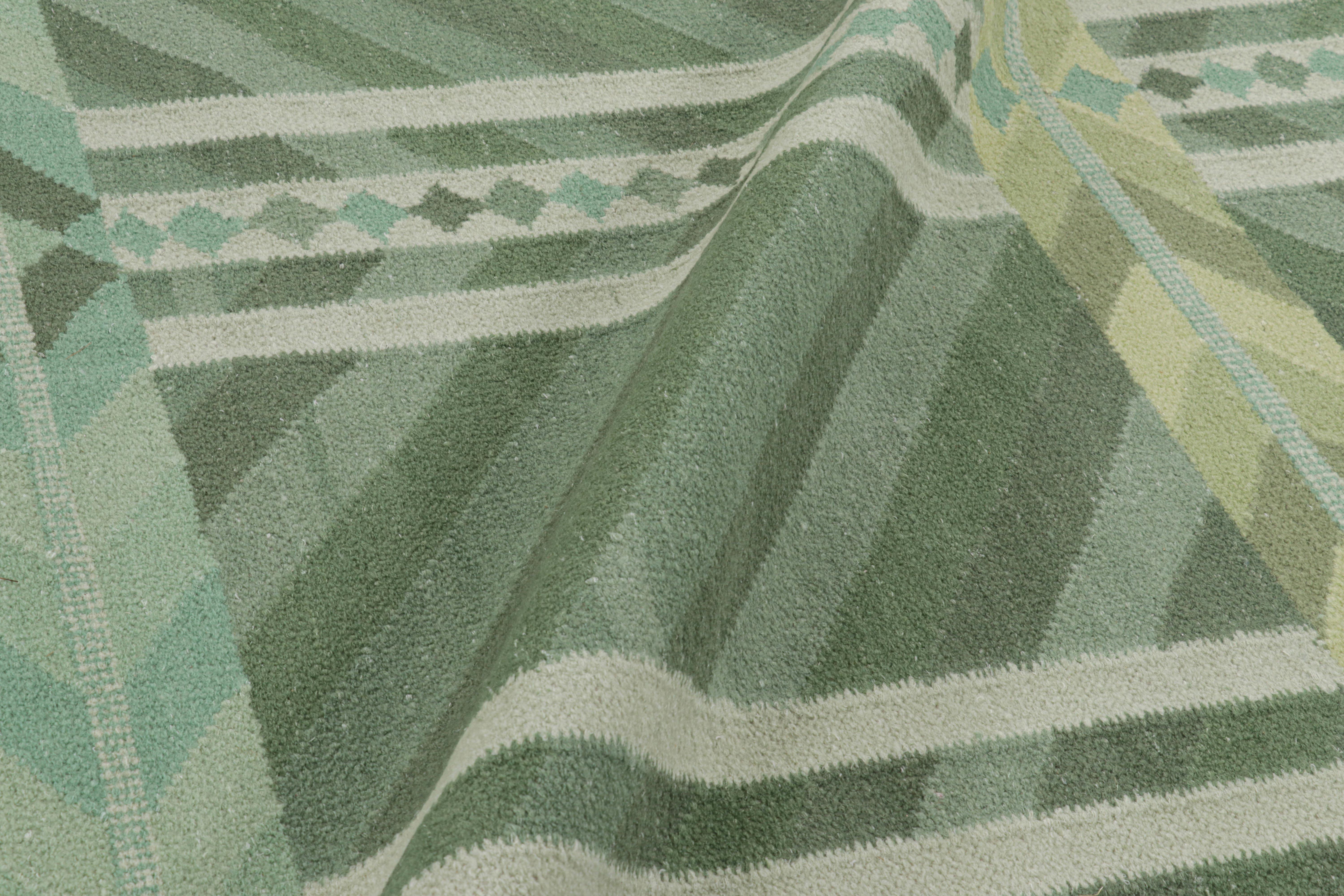 Moderne Tapis de style scandinave à motifs géométriques bleu sarcelle et vert de Rug & Kilim en vente