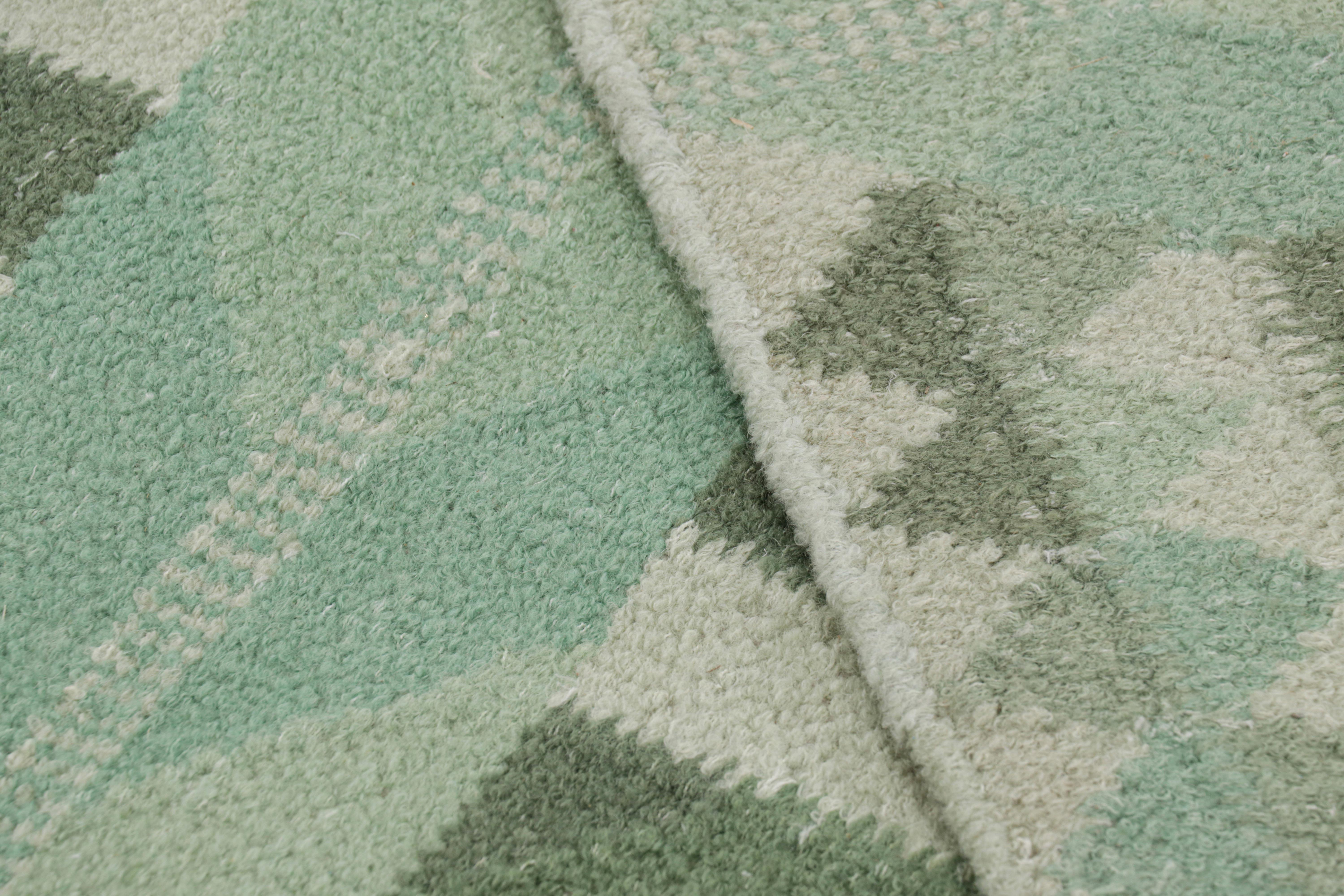 XXIe siècle et contemporain Tapis de style scandinave à motifs géométriques bleu sarcelle et vert de Rug & Kilim en vente