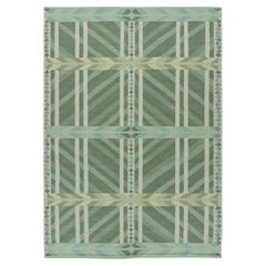 Rug & Kilim’s Scandinavian Style Rug in Teal Blue and Green Geometric Patterns