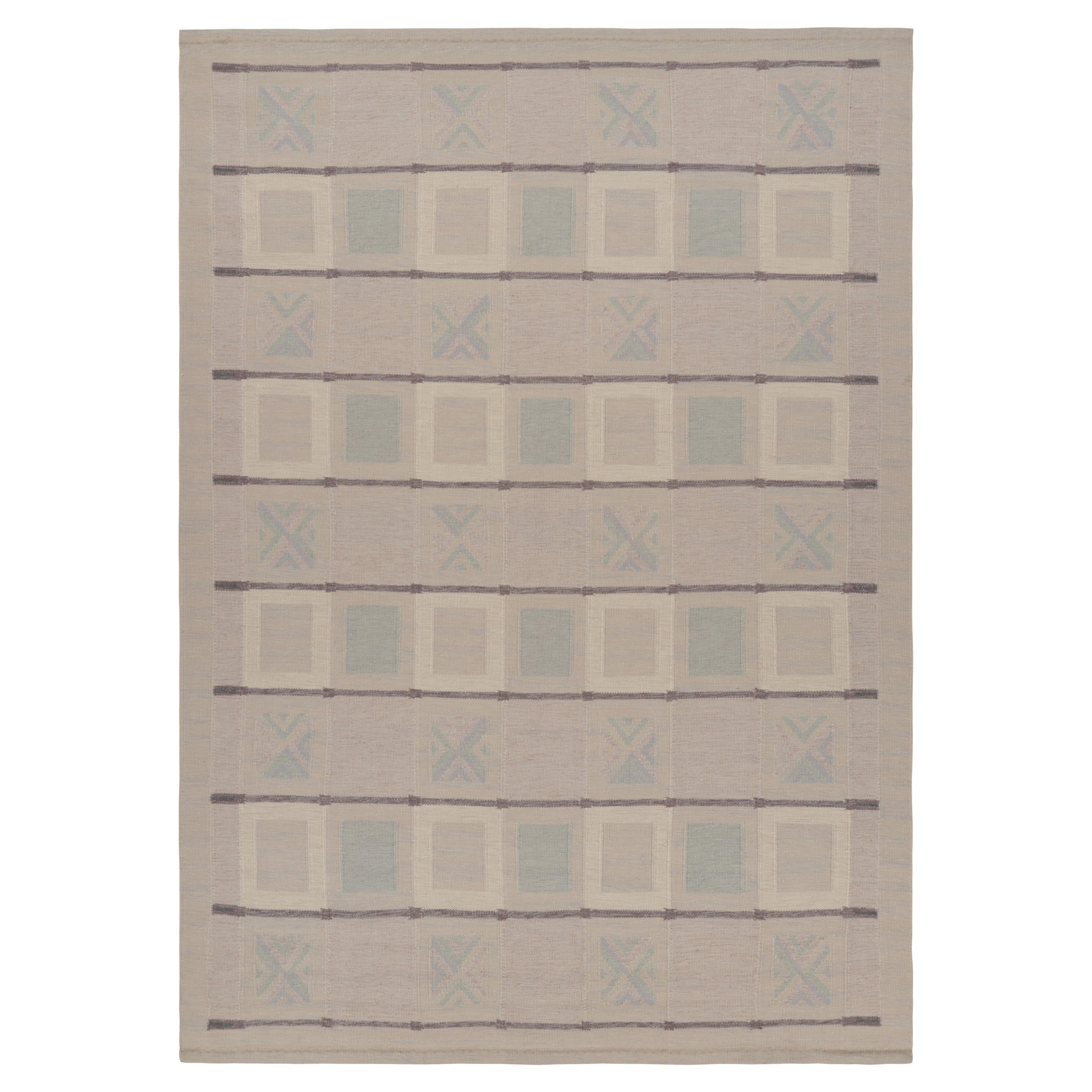 Rug & Kilim’s Scandinavian Style Rug in White and Blue with Geometric Patterns